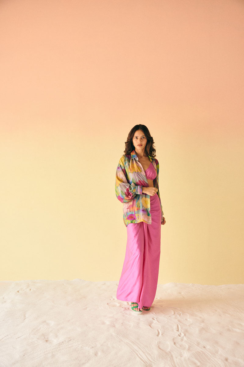 MULTICOLORED SHIRT WITH Dhoti SKIRT
