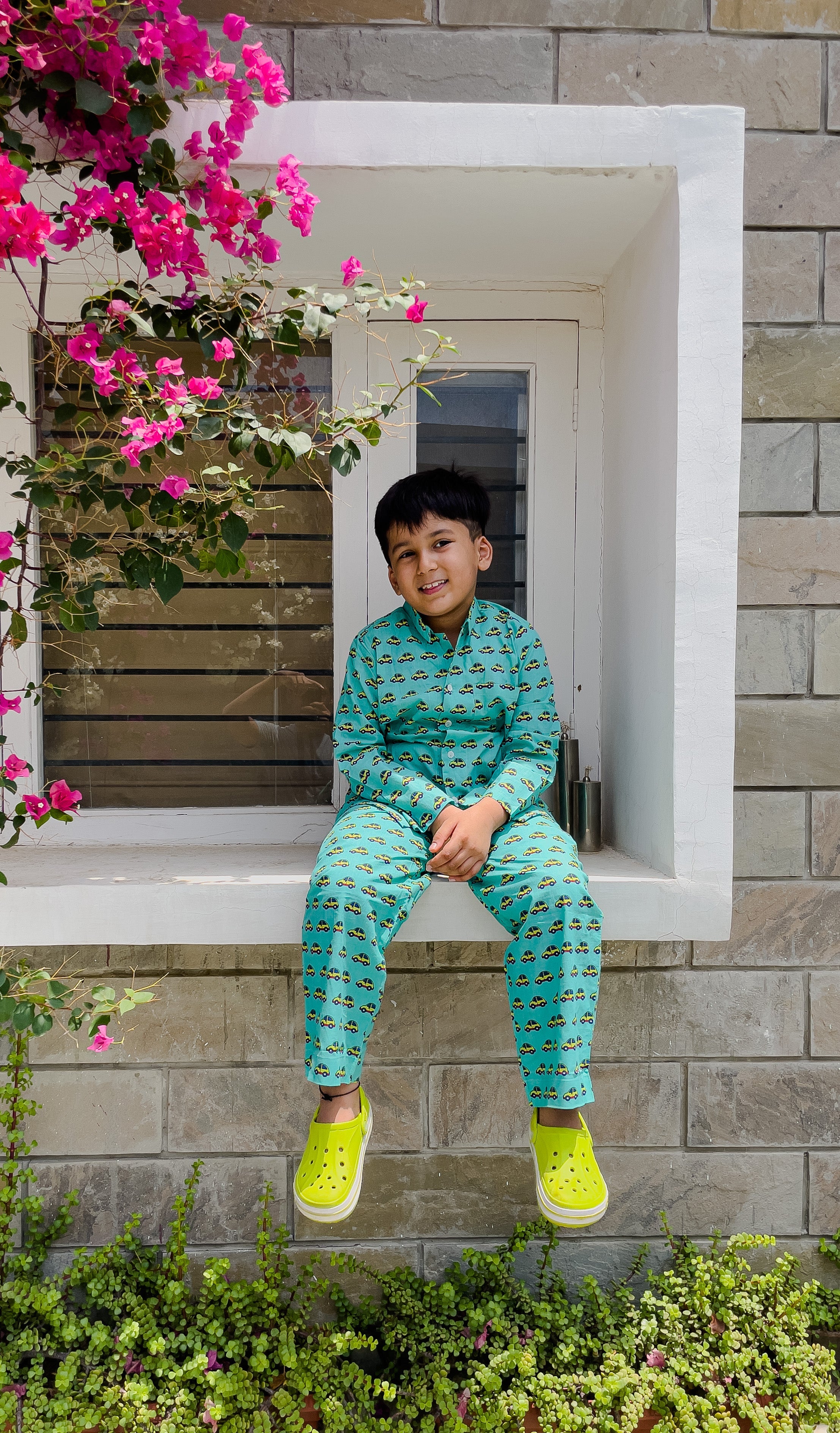 Turquoise Car Night suit