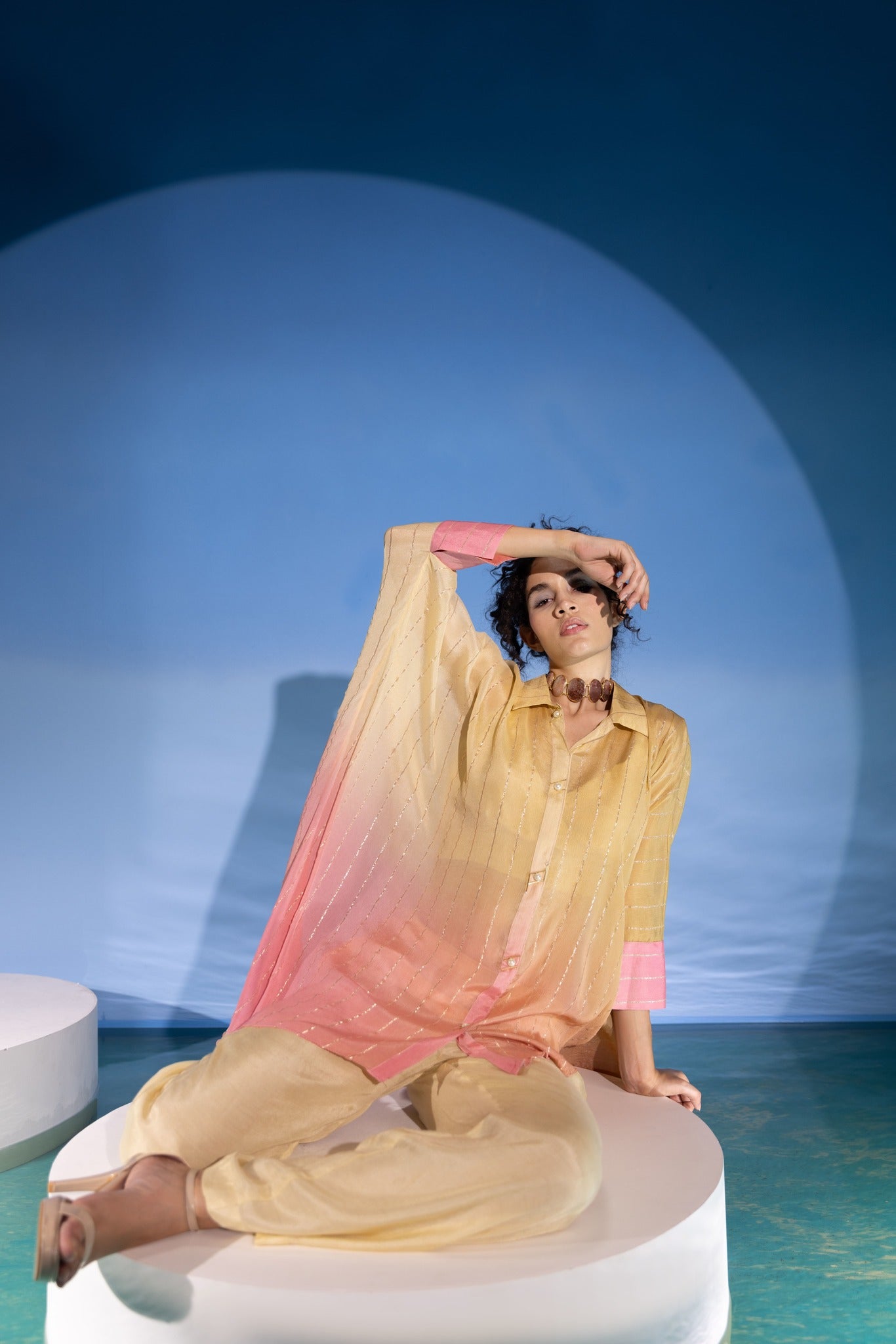 Beigish Pink Ombre  Kaftan Set -3pcs