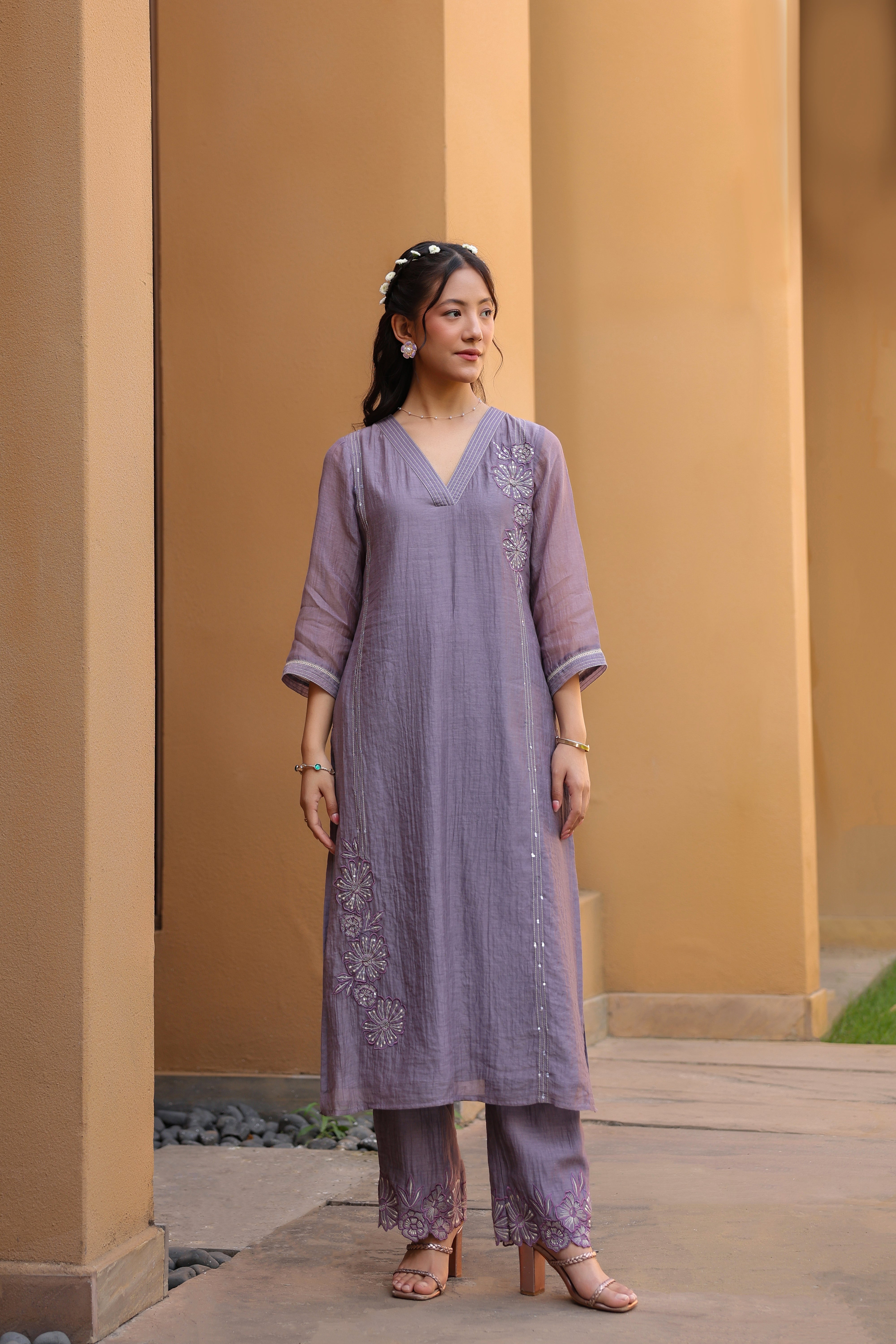 Gul Purple Line Sequined Coord Set