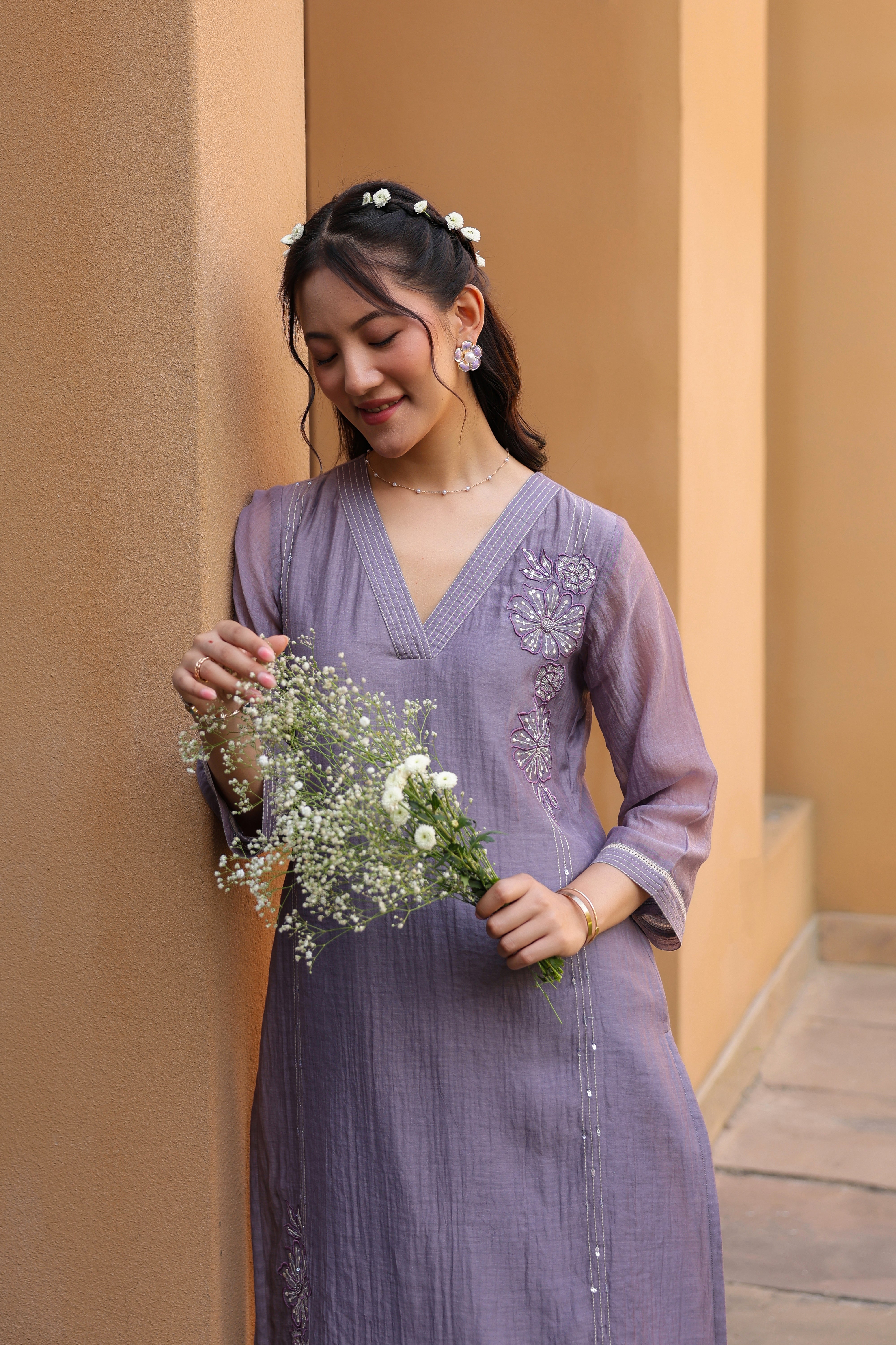 Gul Purple Line Sequined Coord Set