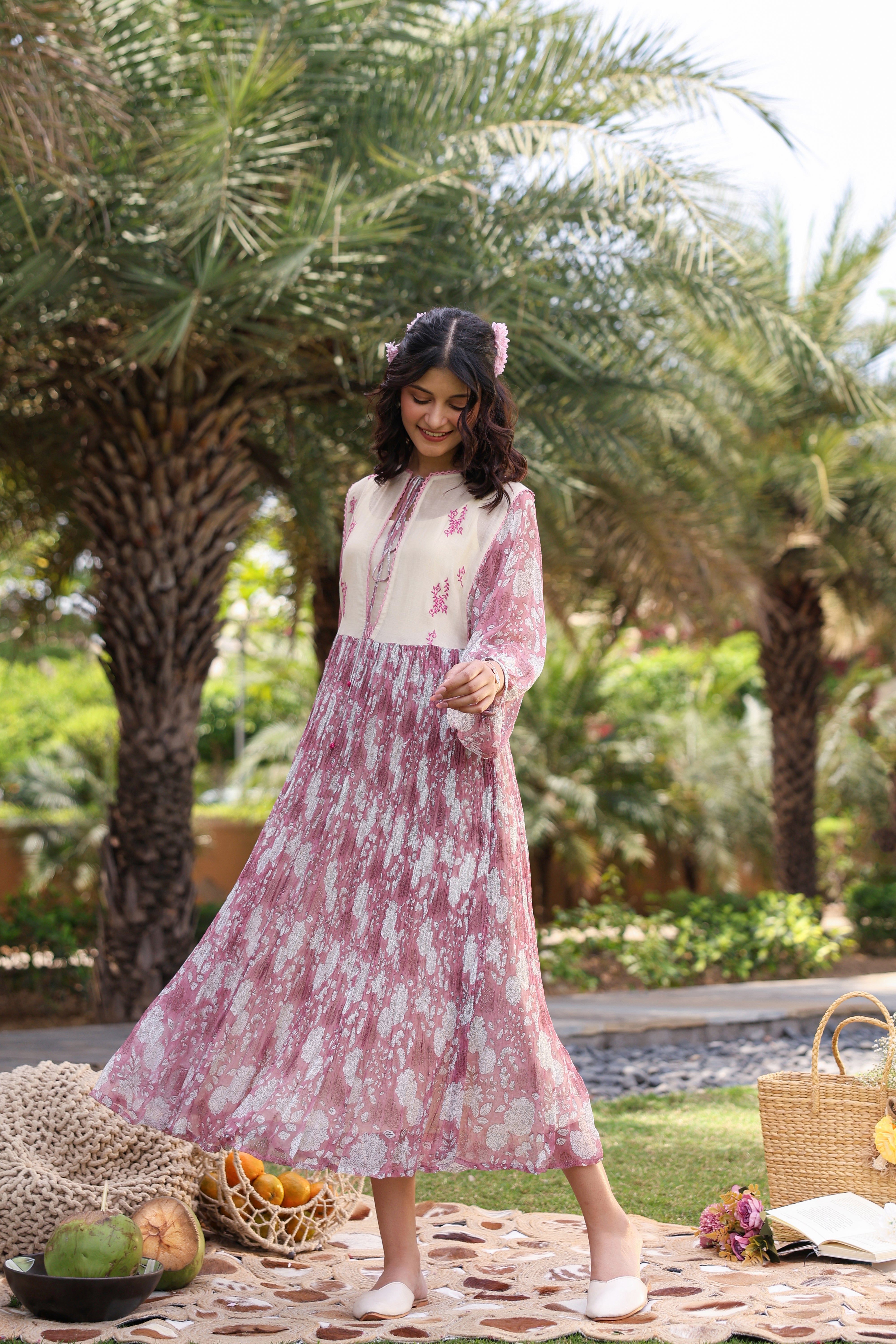 Gul Pink Chiiffon Printed Dress