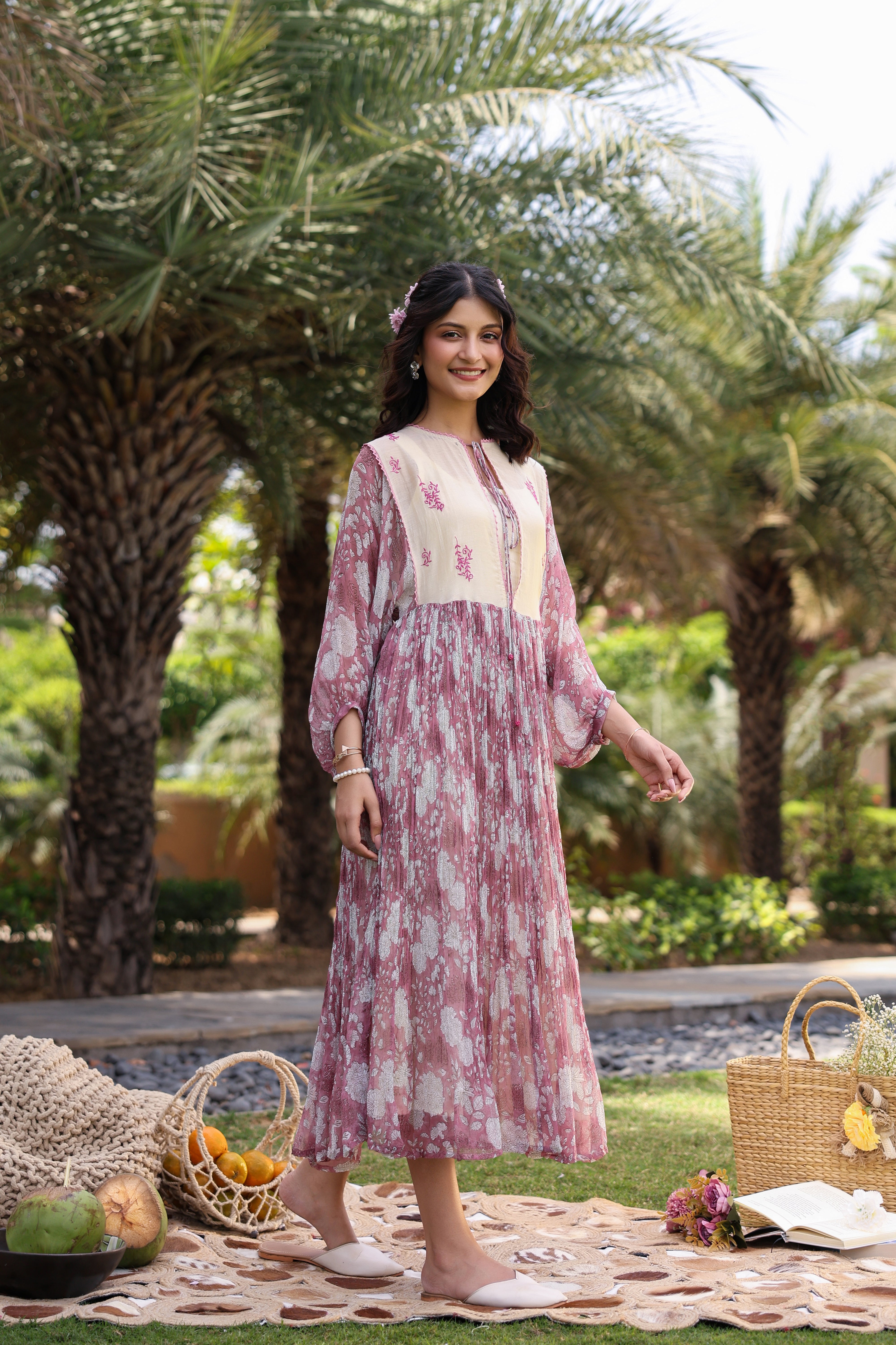 Gul Pink Chiiffon Printed Dress
