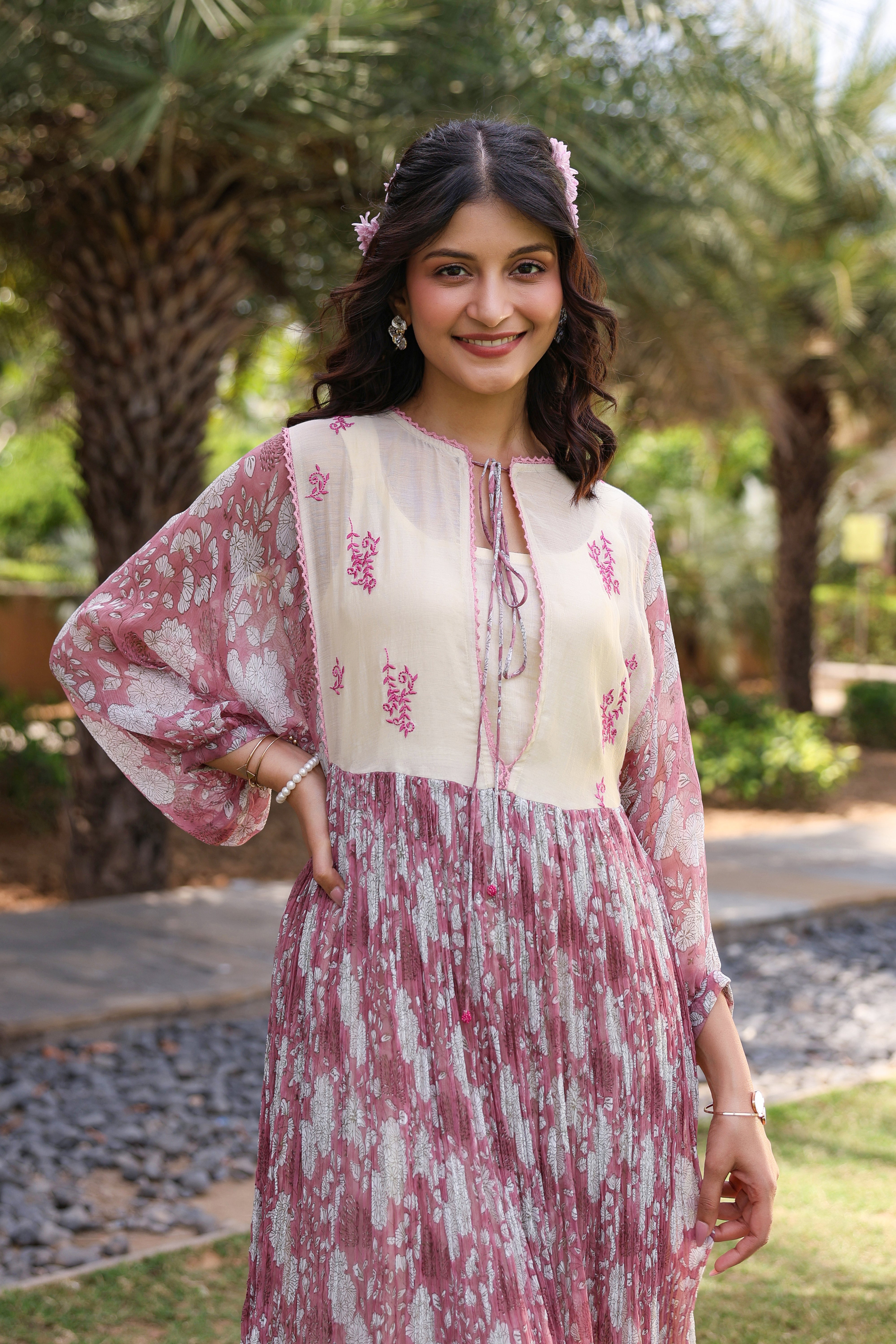 Gul Pink Chiiffon Printed Dress