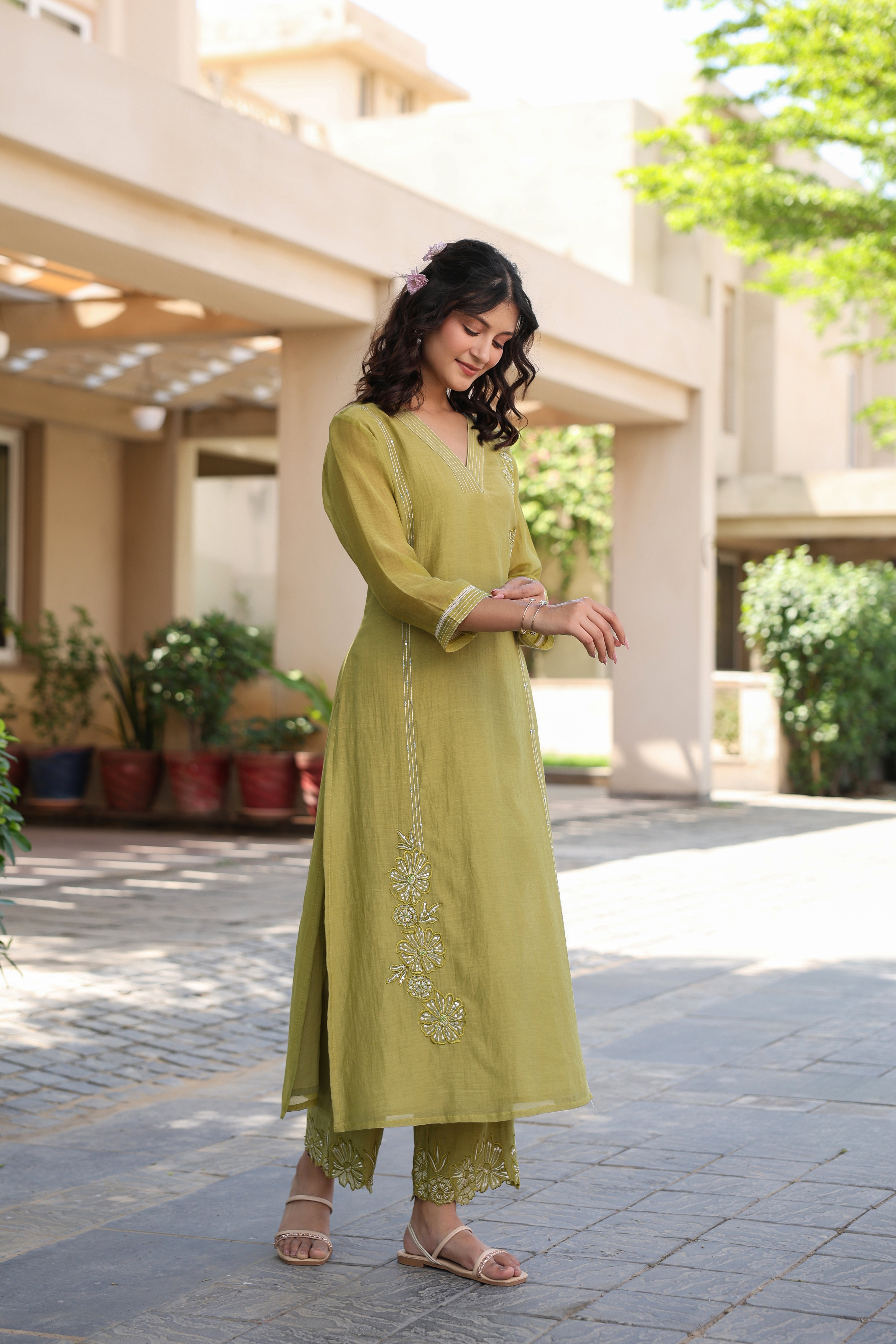 Gul Green Line Sequined Coord Set