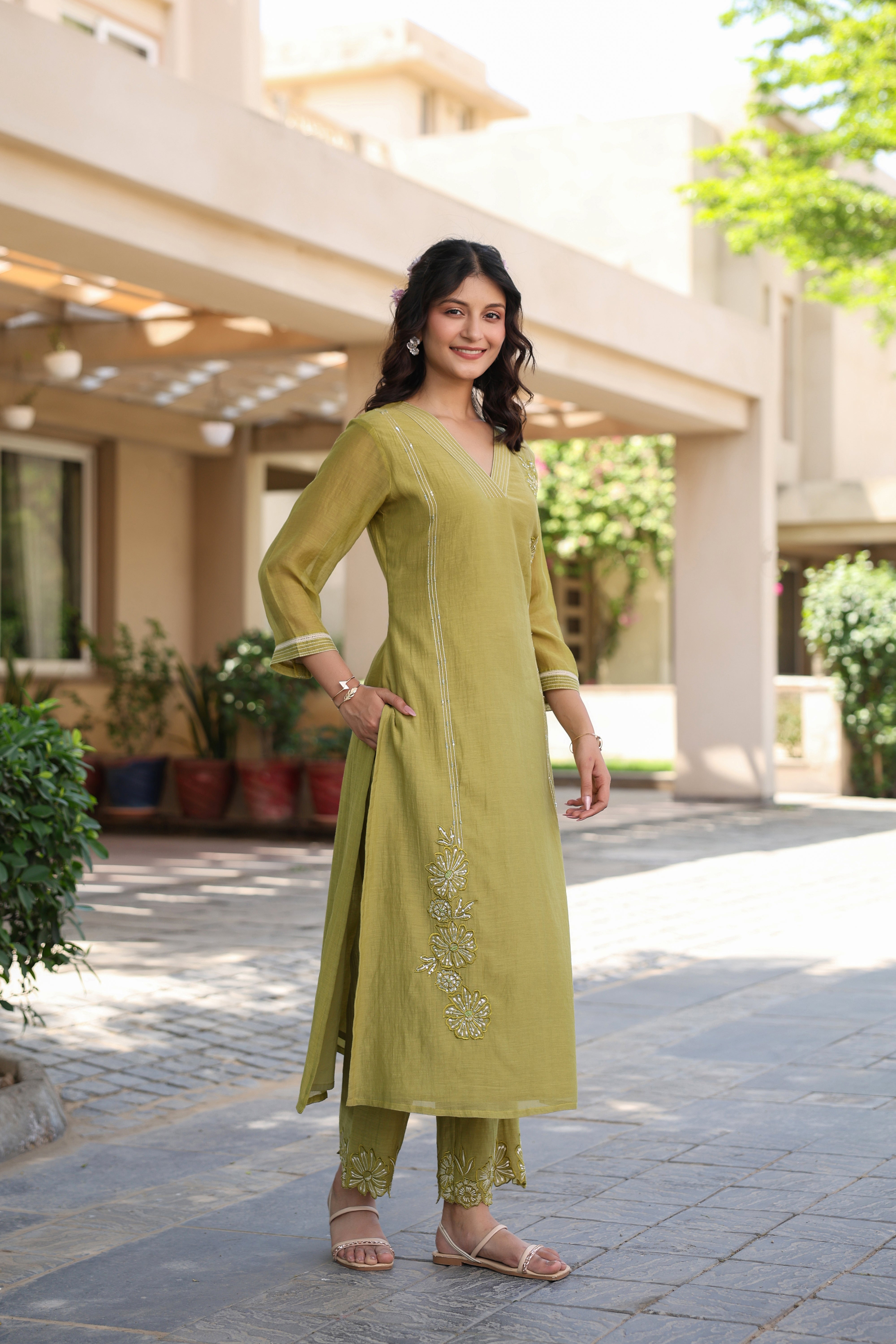 Gul Green Line Sequined Coord Set