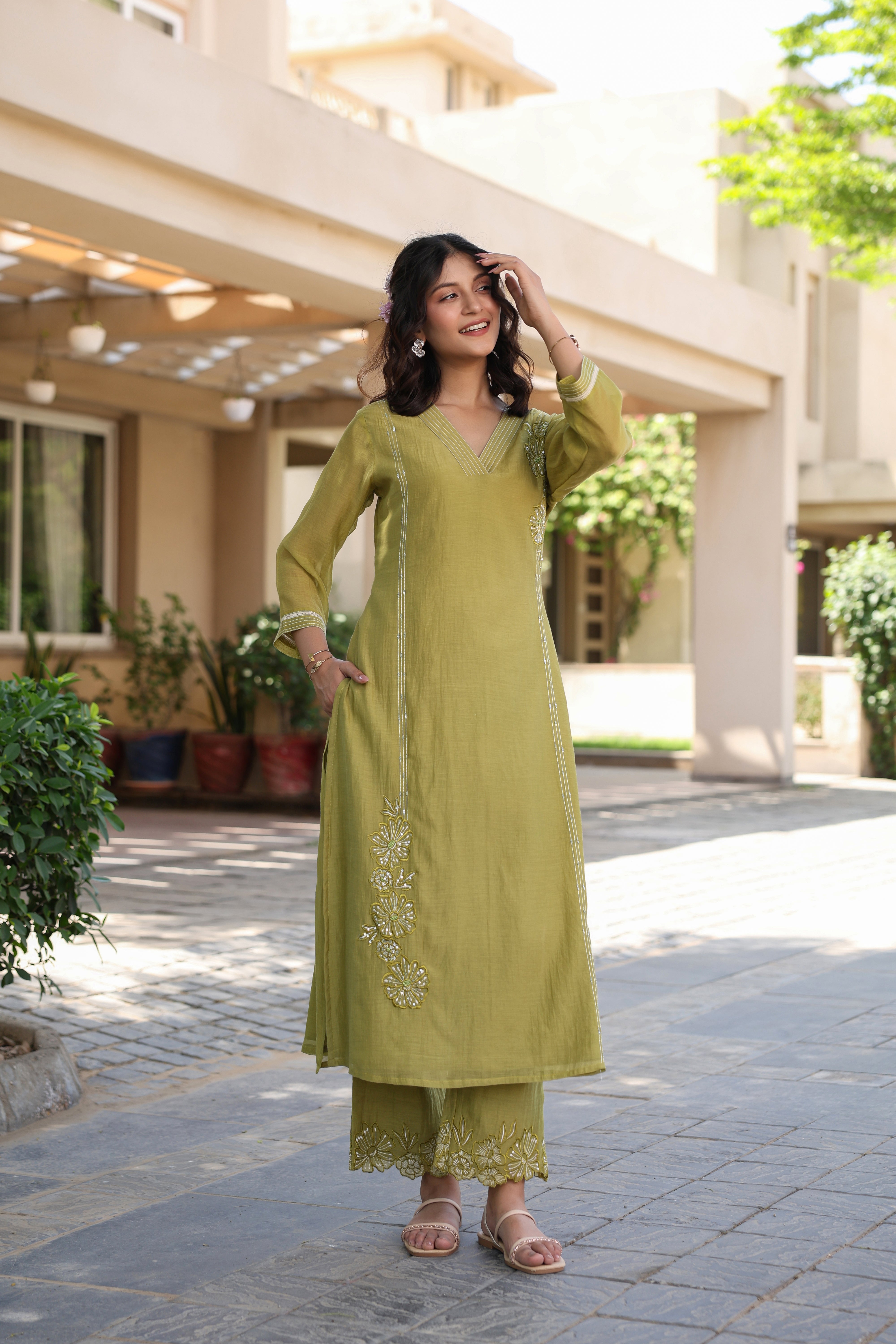 Gul Green Line Sequined Coord Set