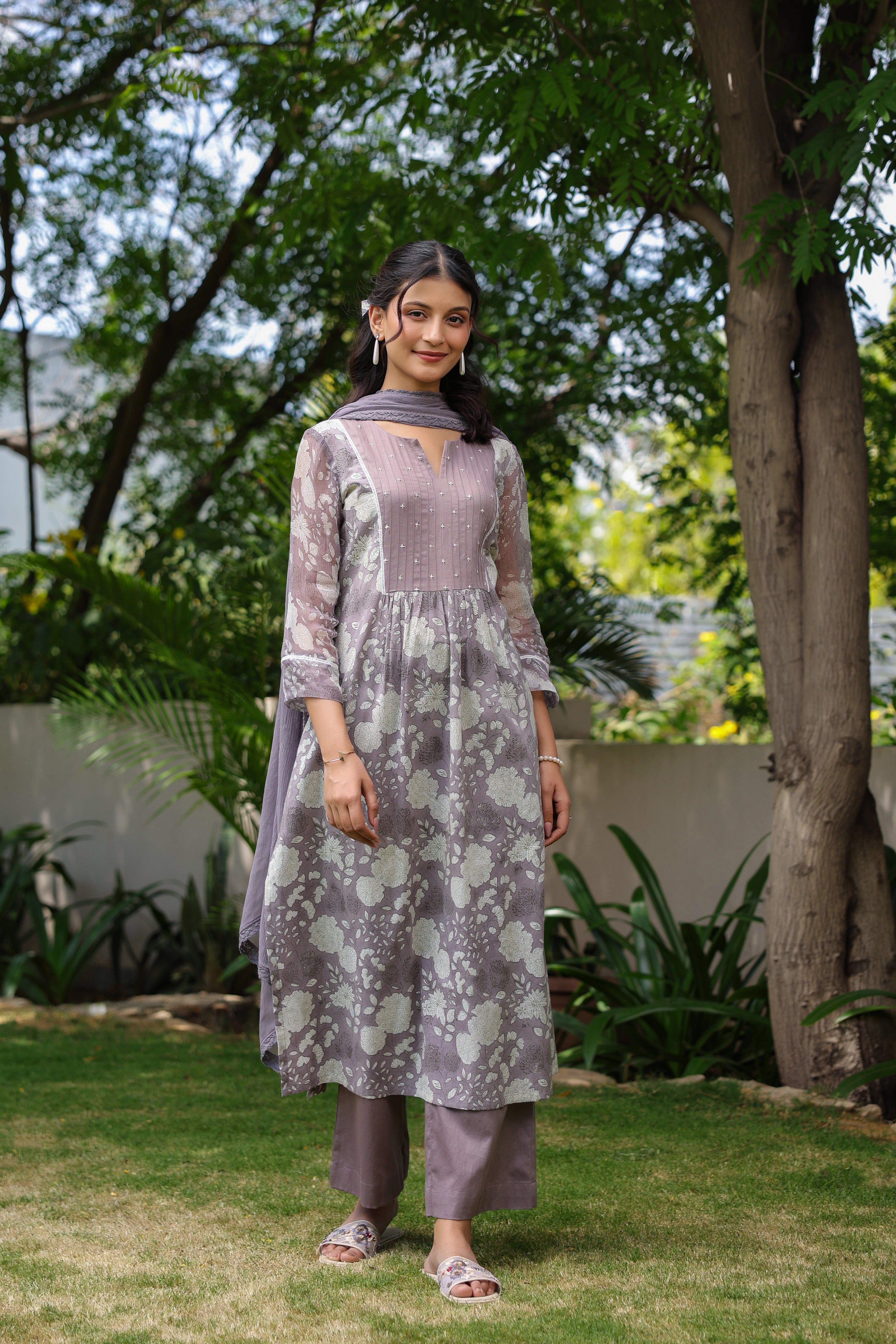 Gul Purple Cotton Printed Suit Set