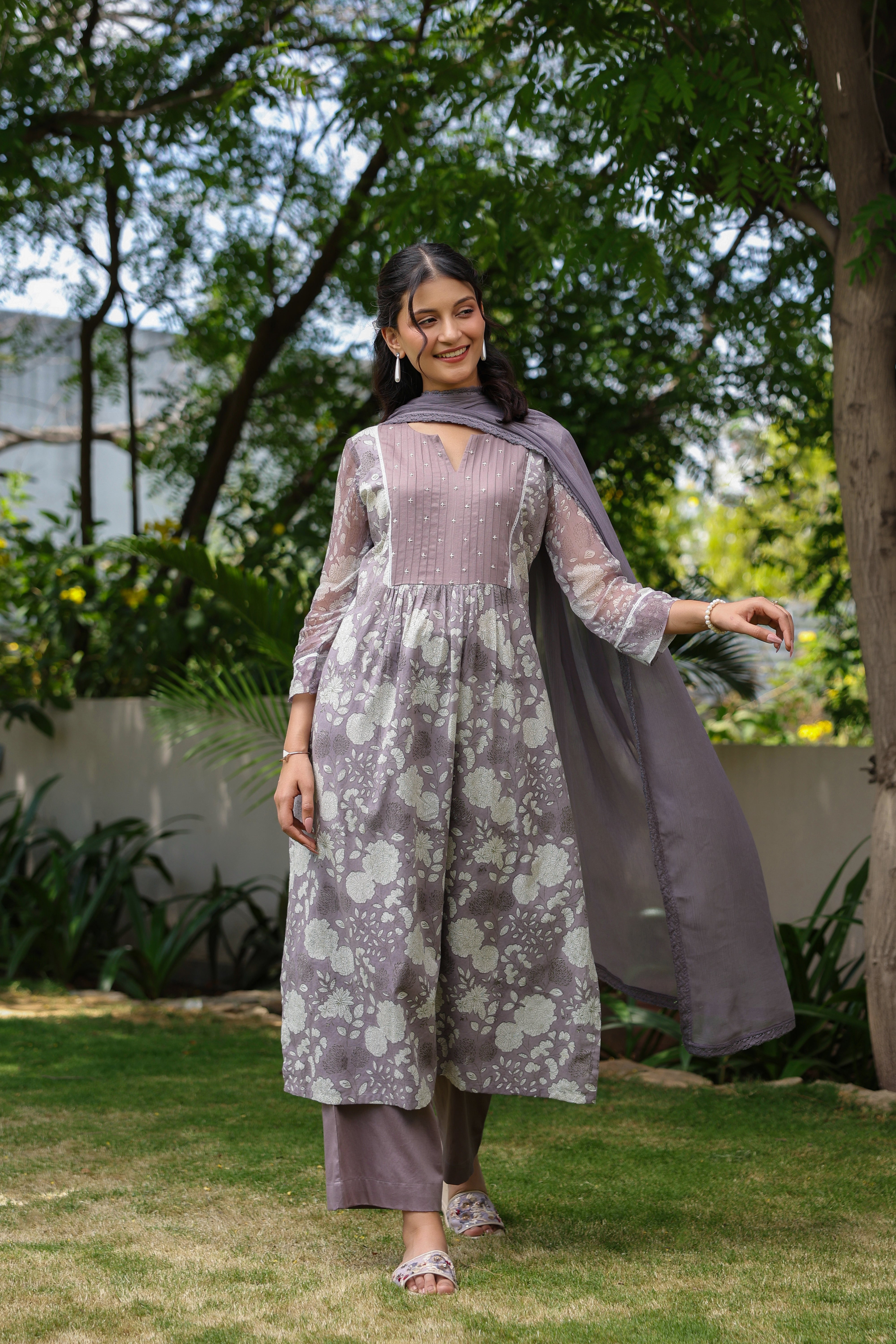 Gul Purple Cotton Printed Suit Set