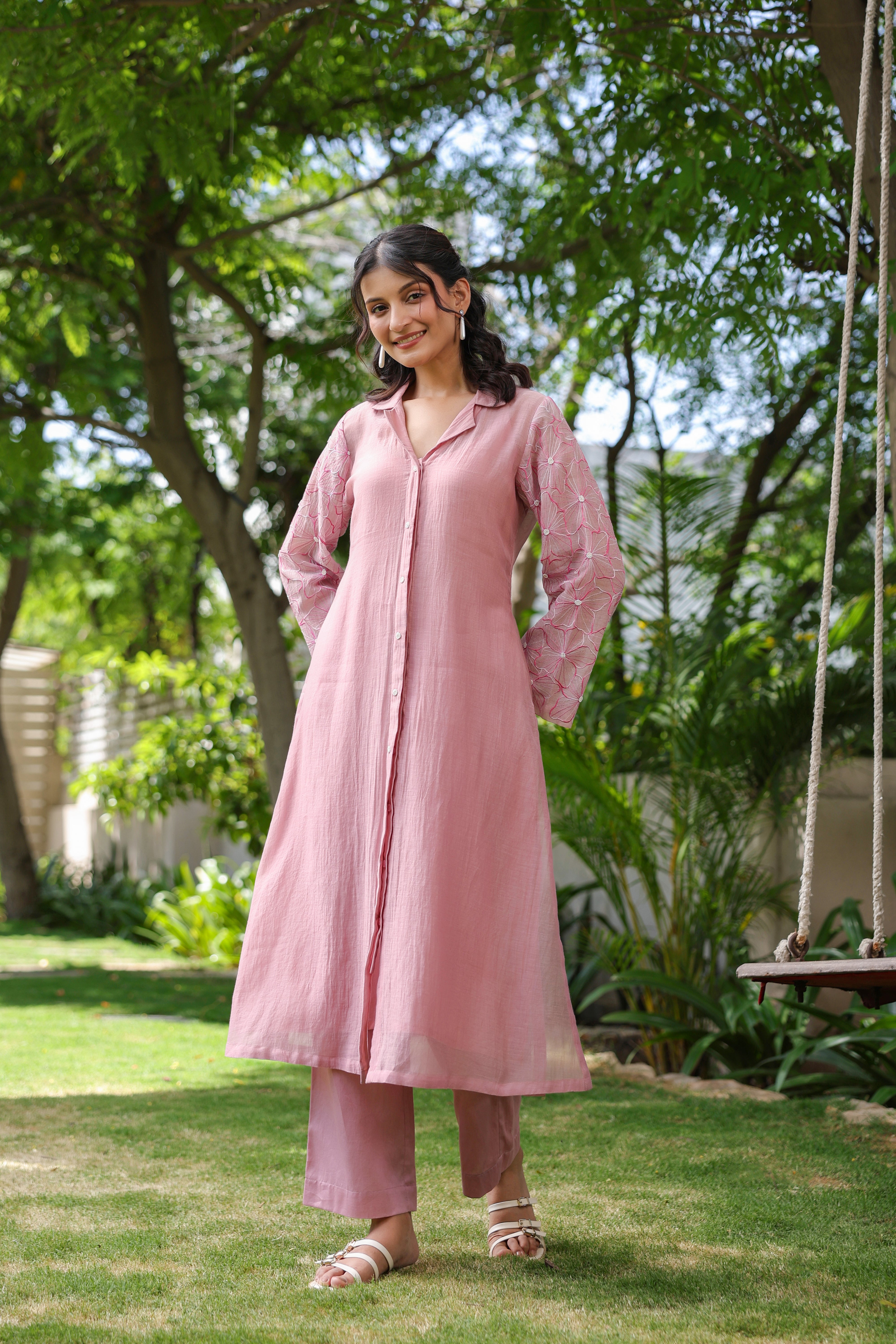 Gul Pink Sleeve Embroidered Coord Set
