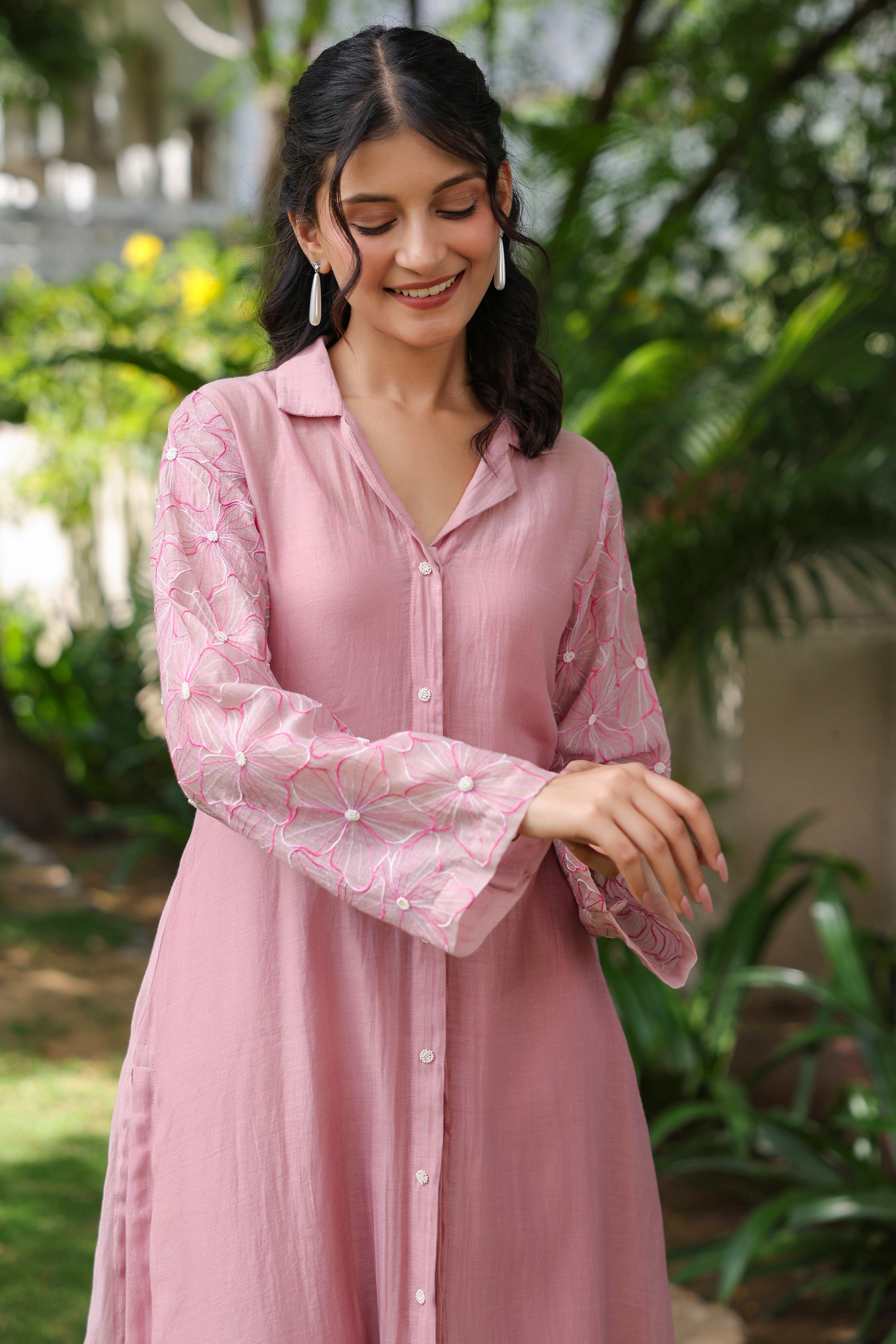 Gul Pink Sleeve Embroidered Coord Set
