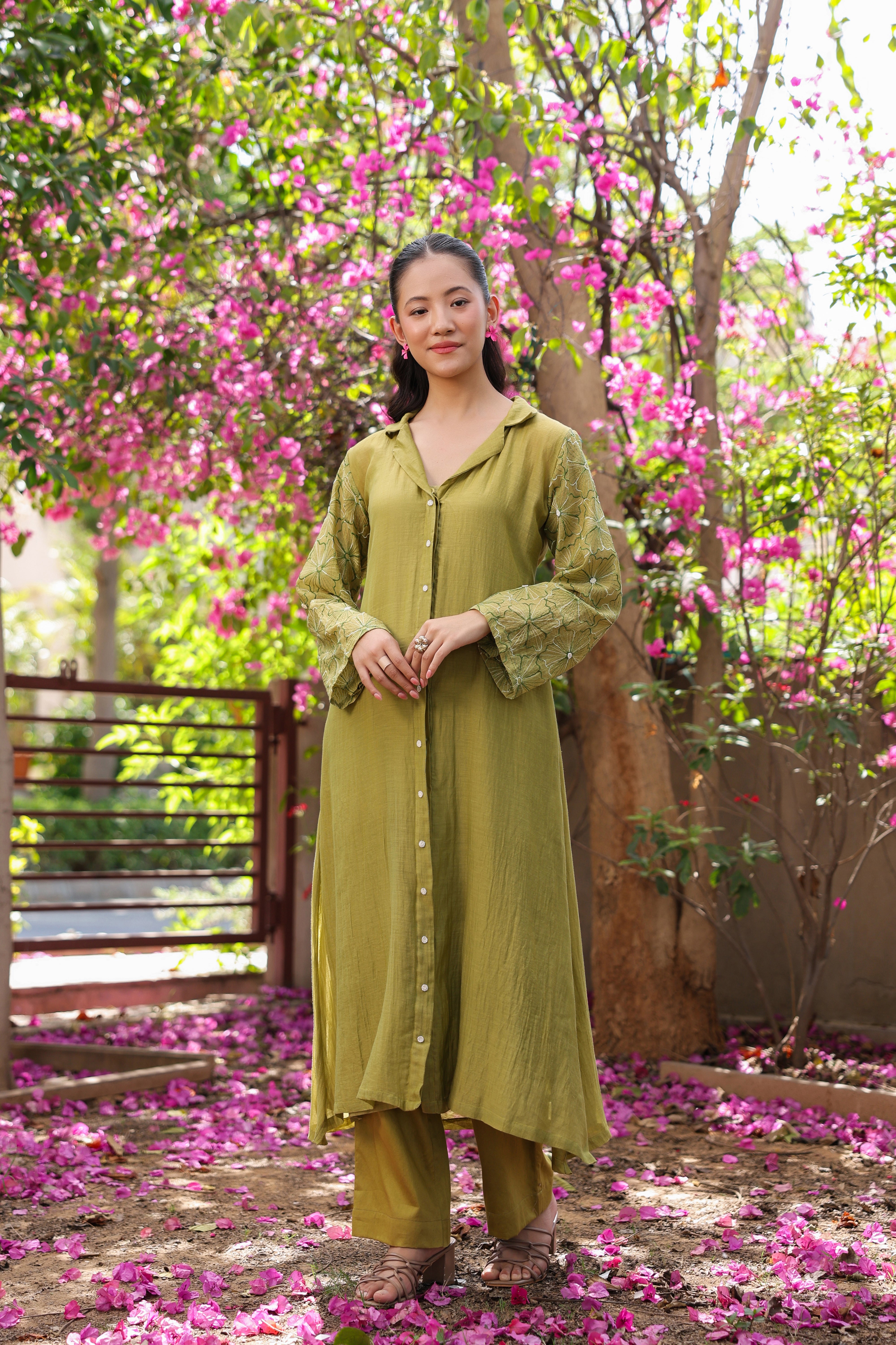 Gul Green Sleeve Embroidered Coord Set