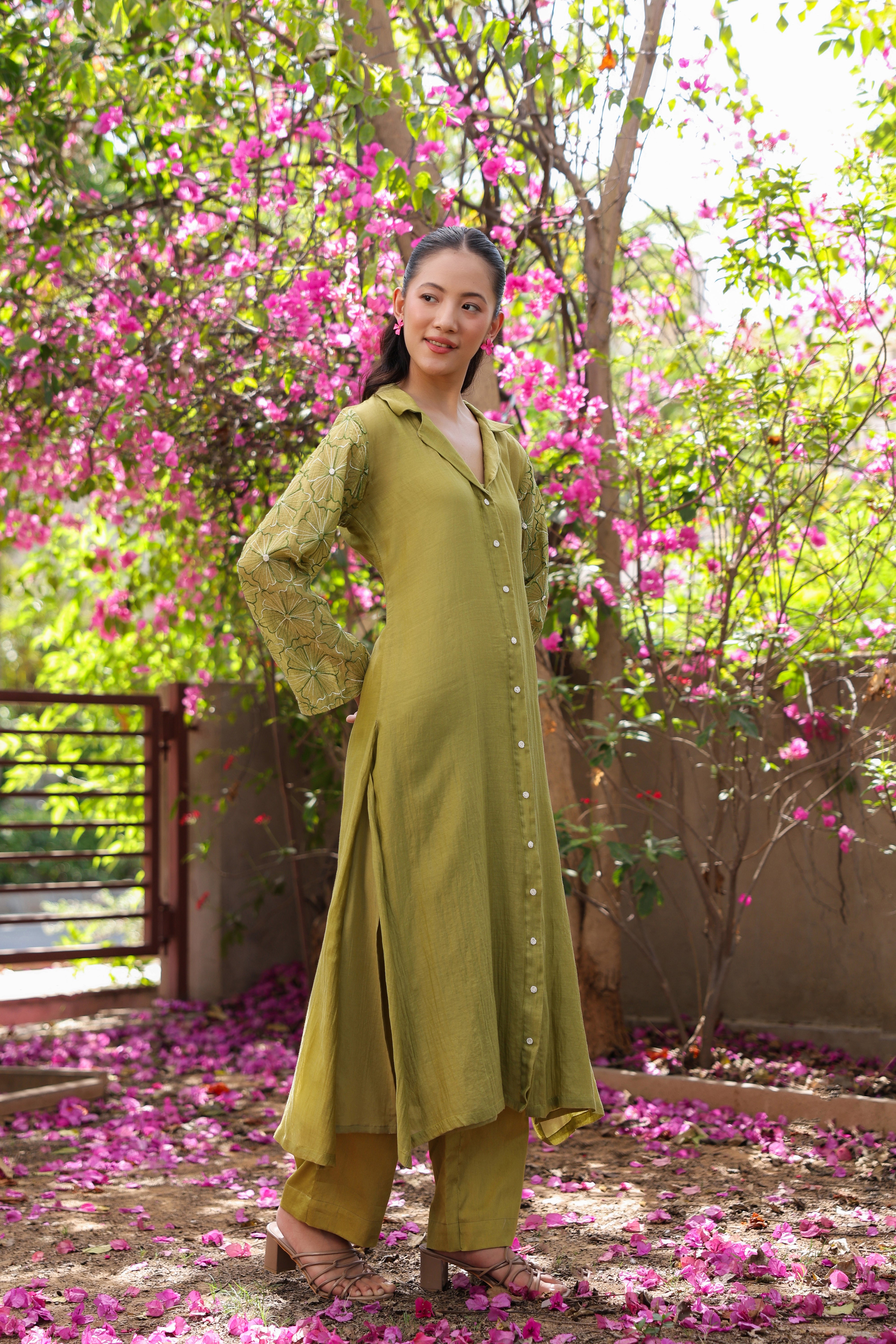 Gul Green Sleeve Embroidered Coord Set