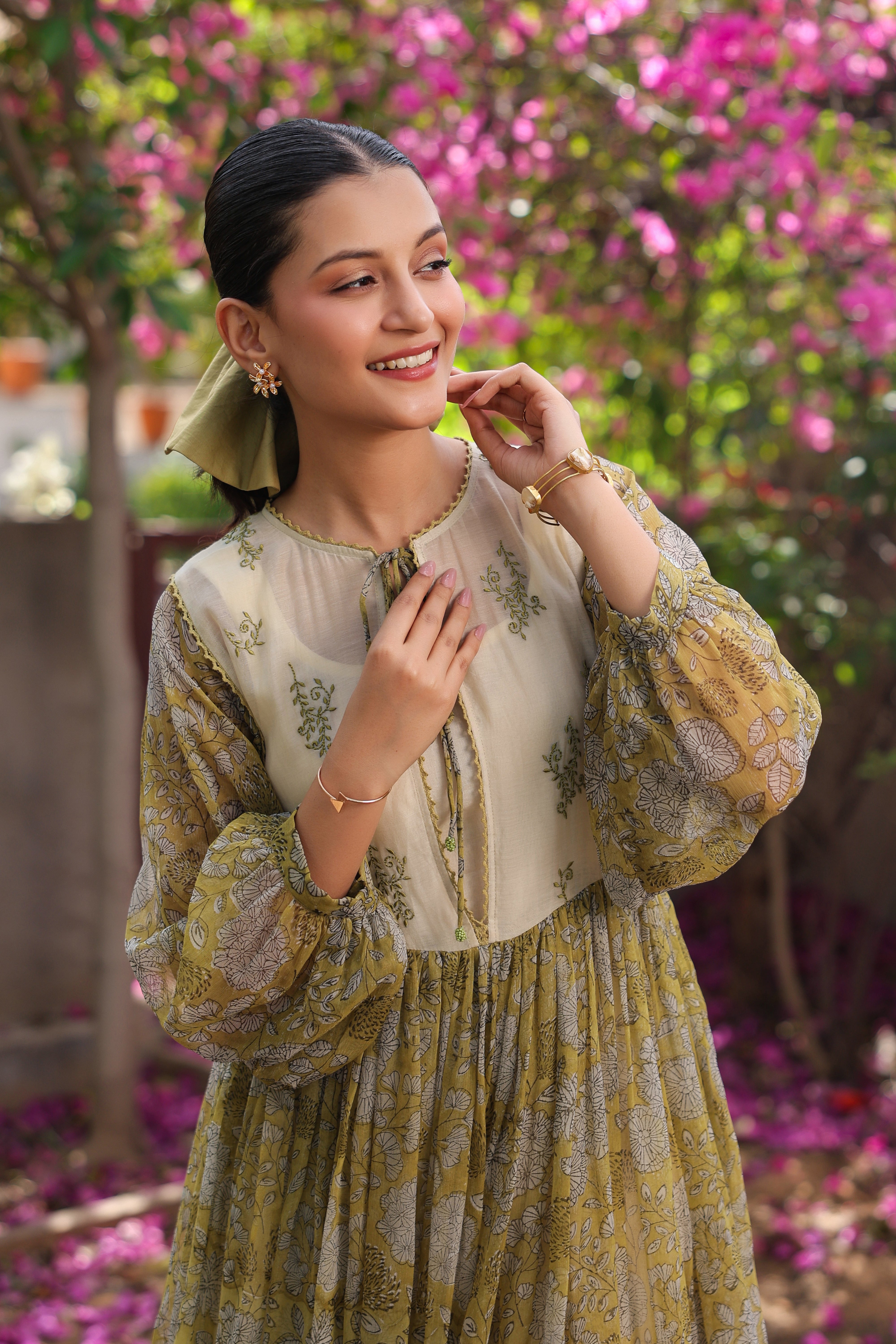 Gul Green Chiiffon Printed Dress
