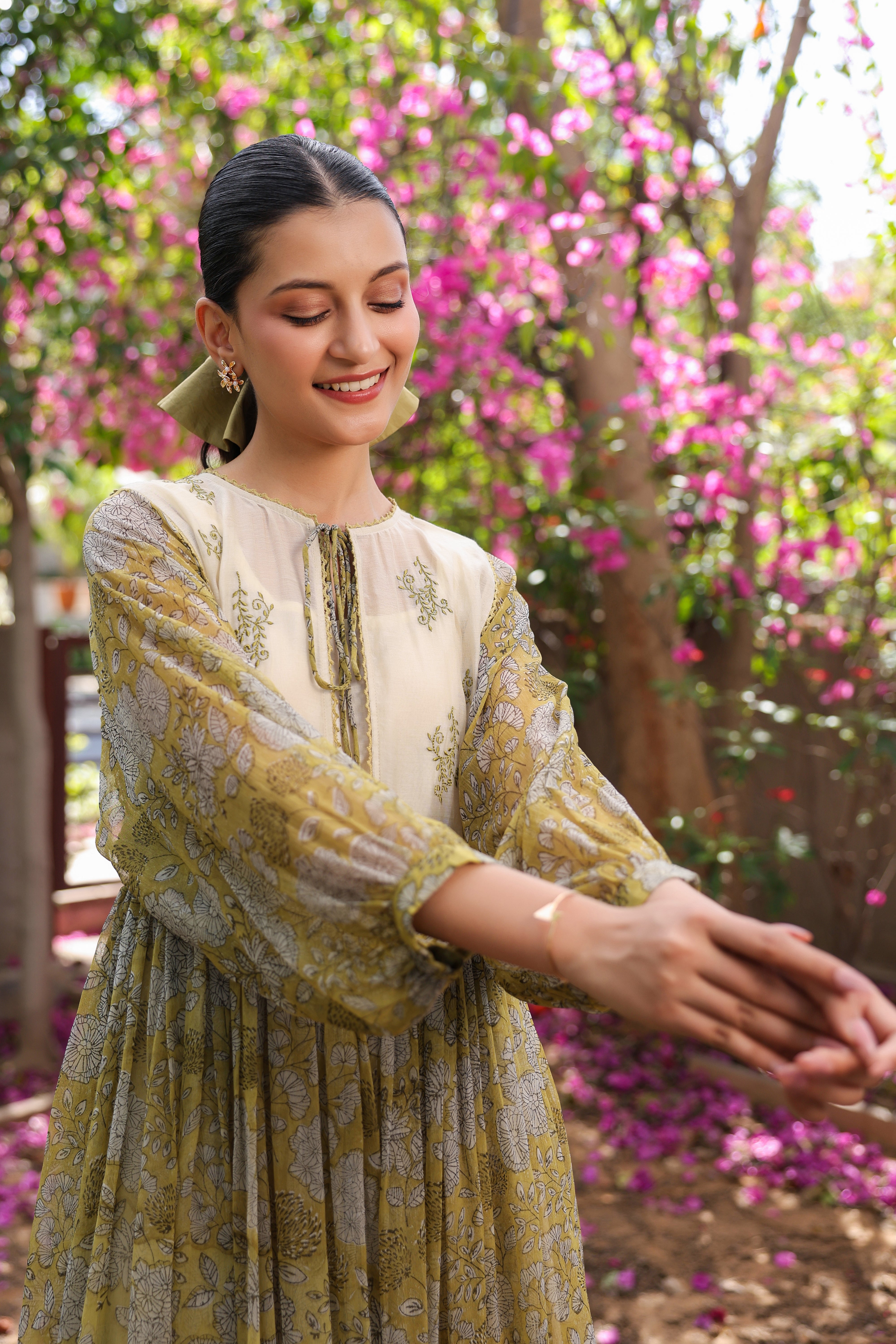 Gul Green Chiiffon Printed Dress