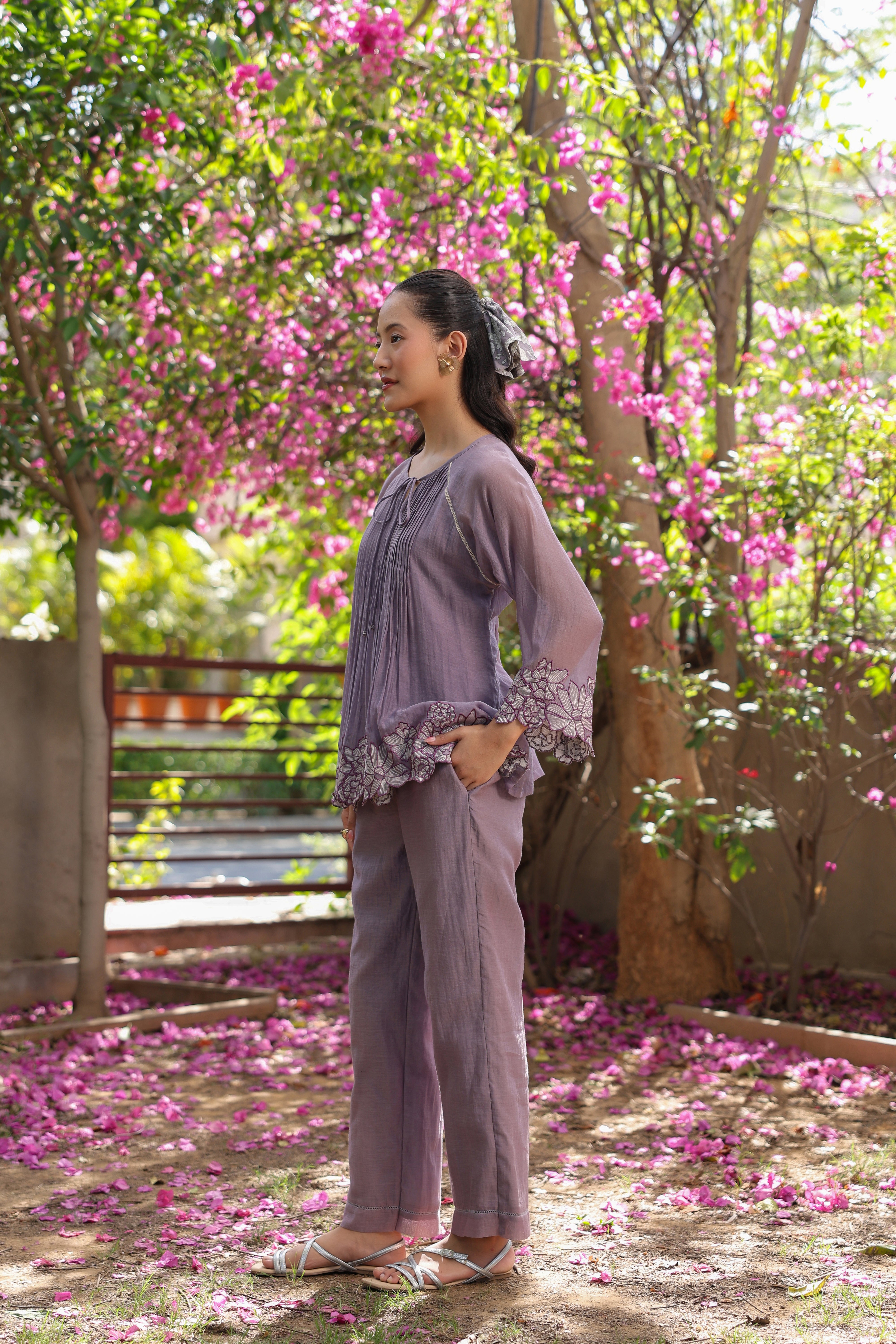 Gul Purple Pintuck Embroidered Coord Set