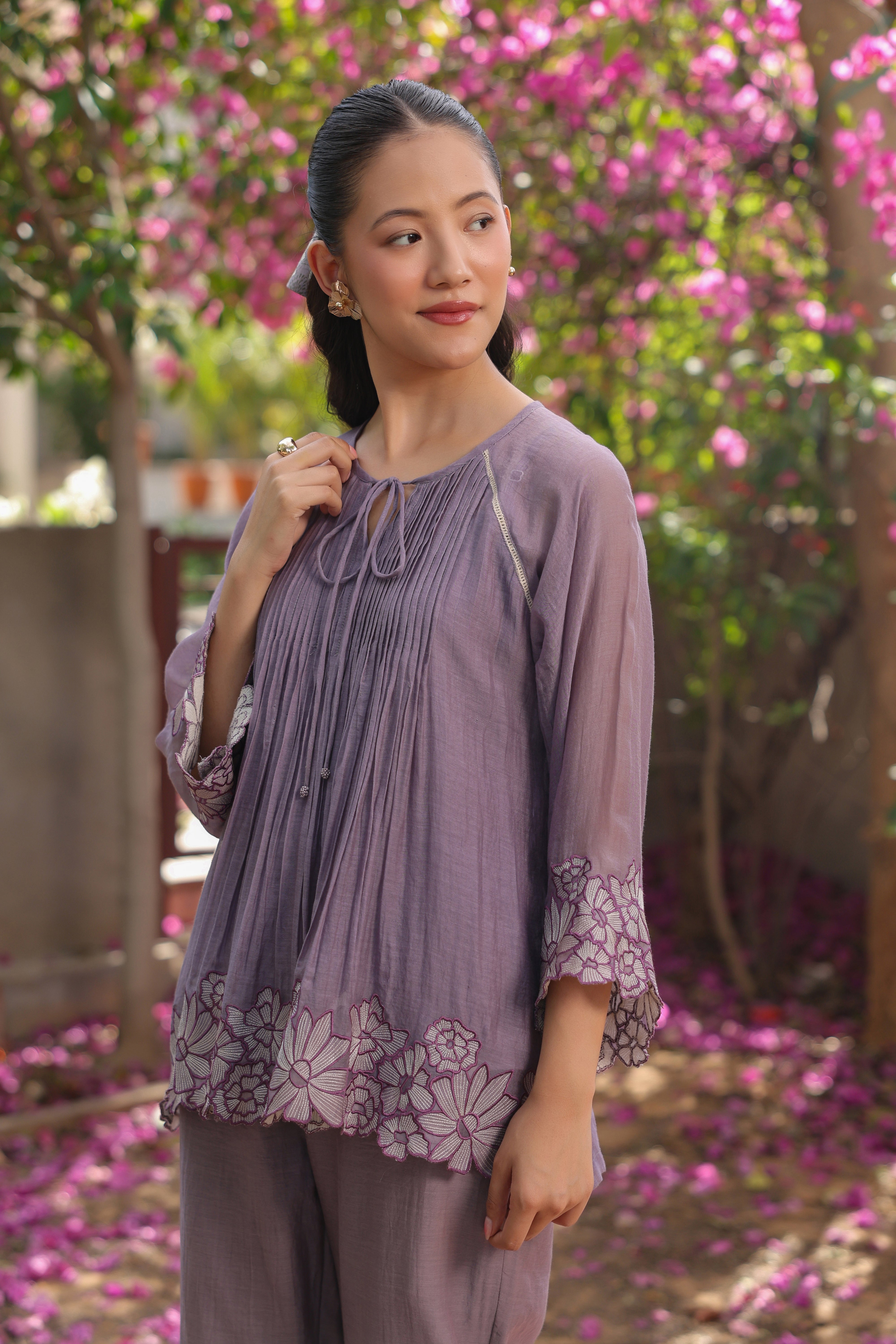 Gul Purple Pintuck Embroidered Coord Set