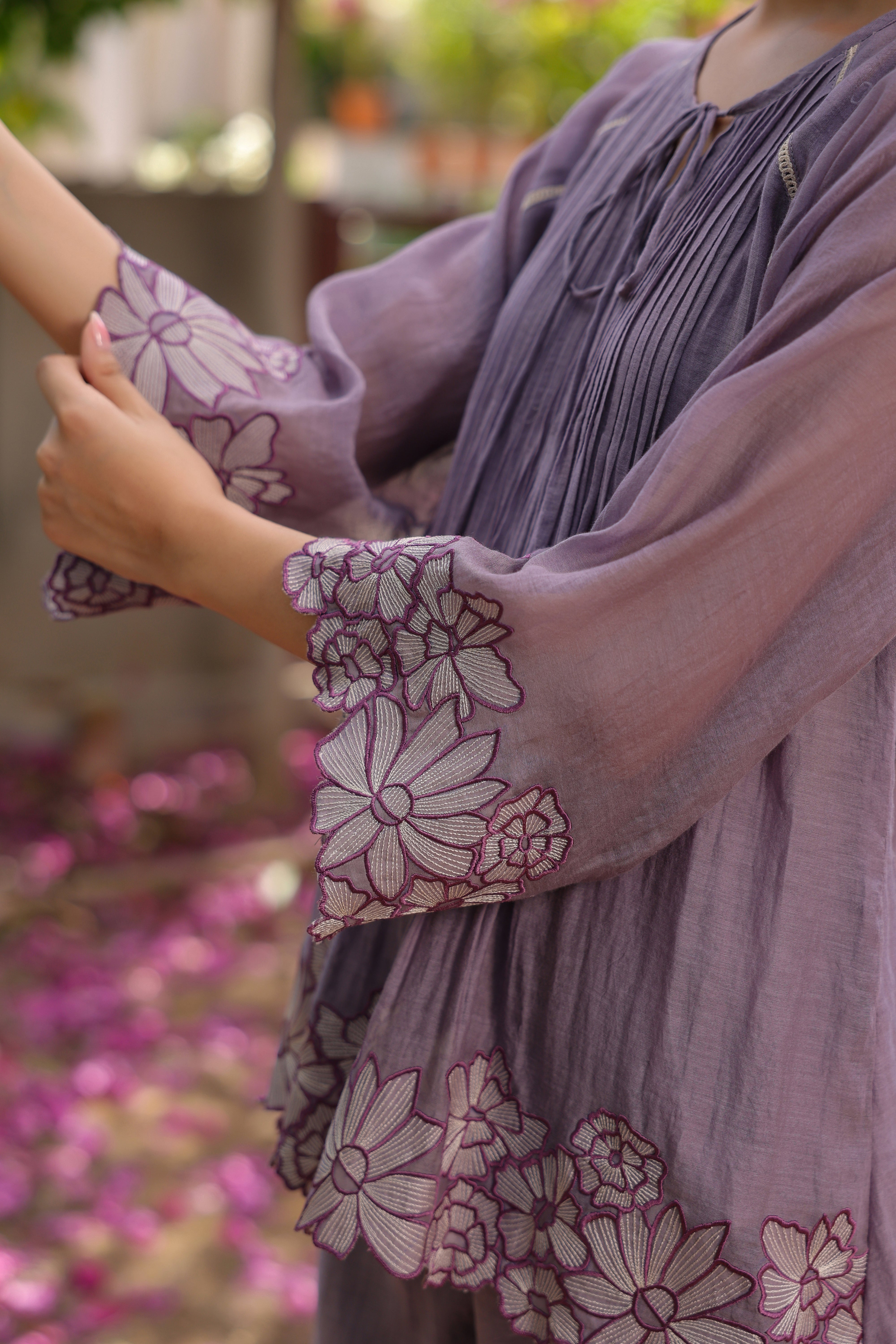 Gul Purple Pintuck Embroidered Coord Set