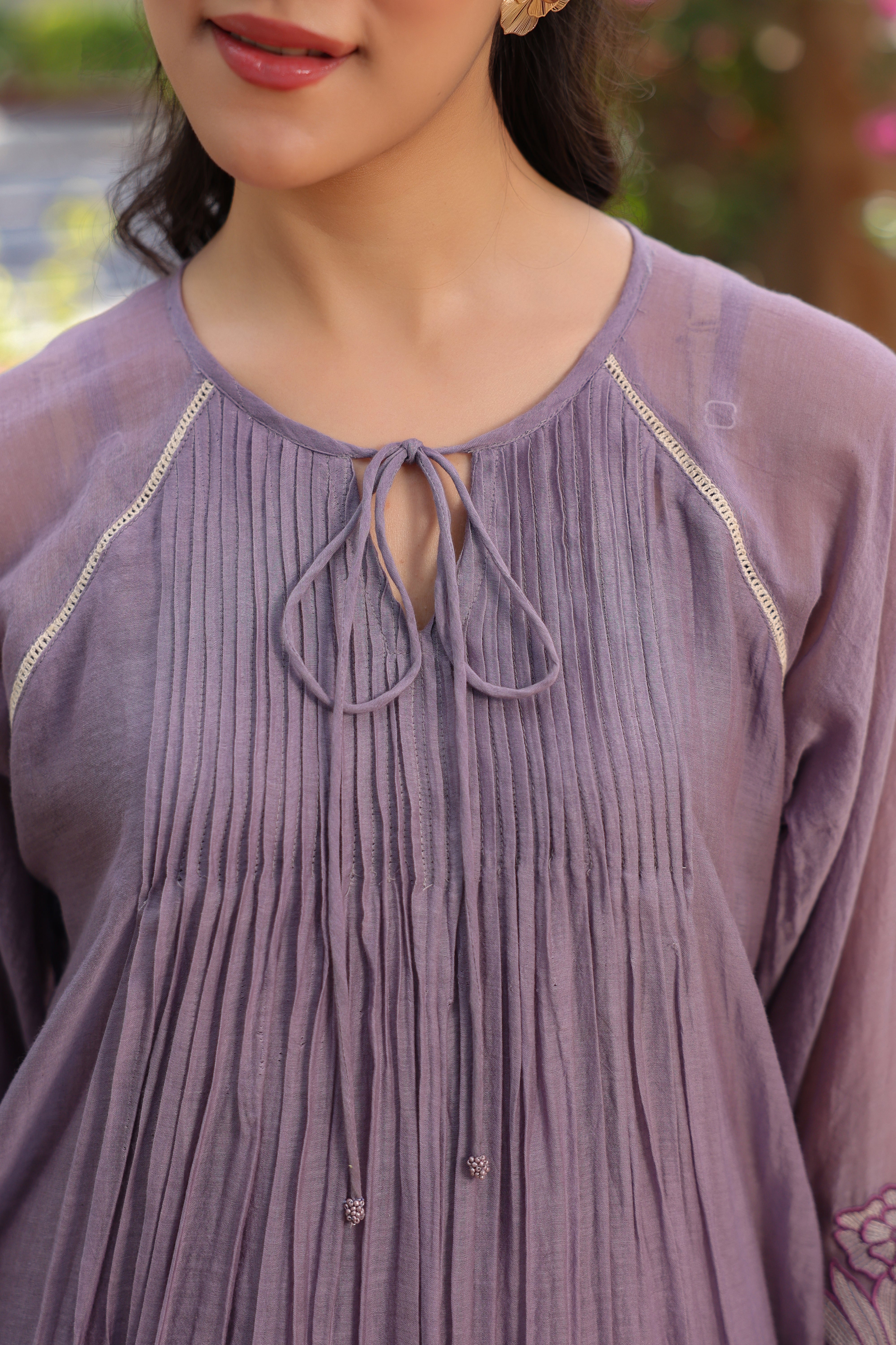 Gul Purple Pintuck Embroidered Coord Set