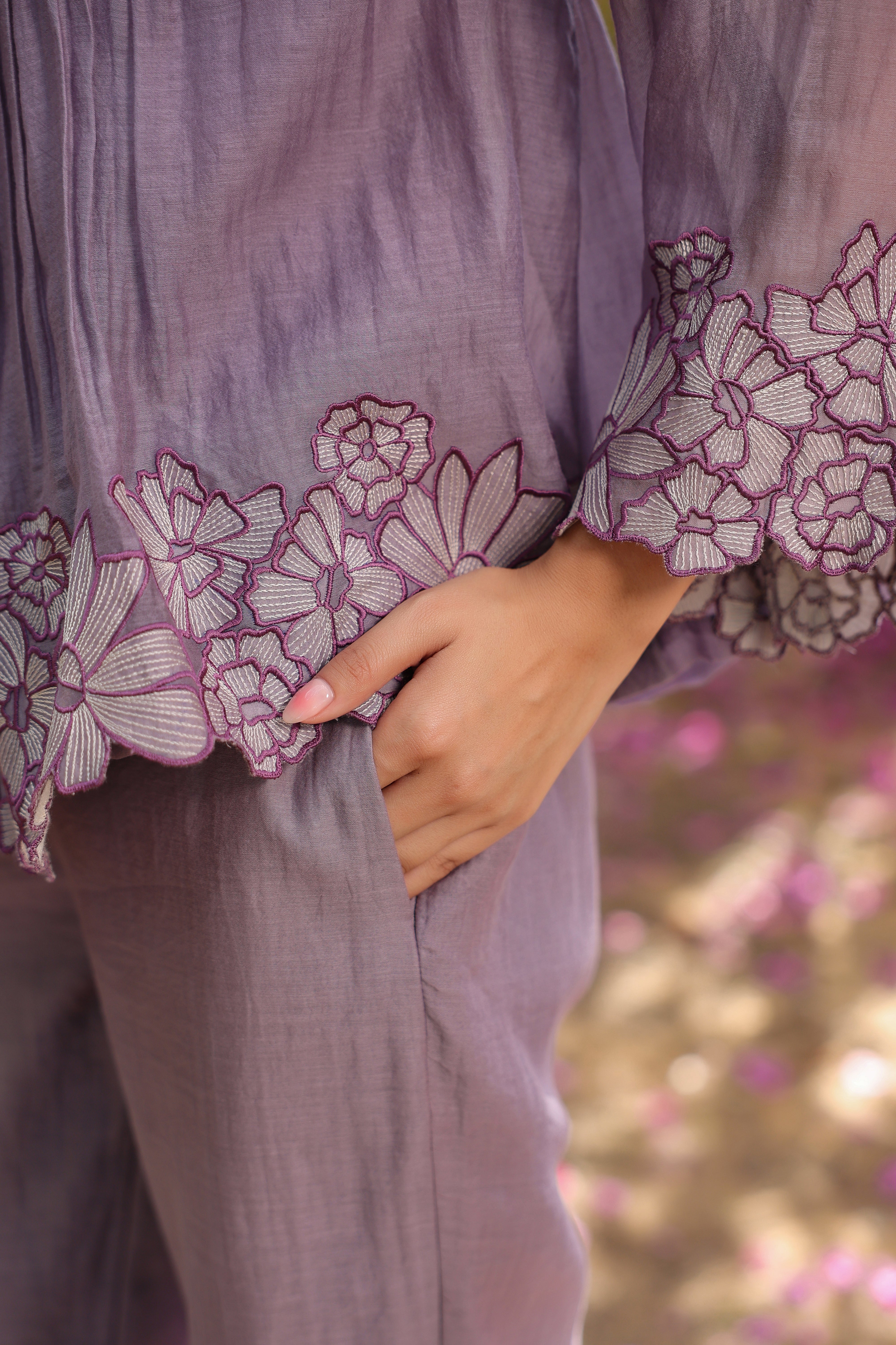 Gul Purple Pintuck Embroidered Coord Set