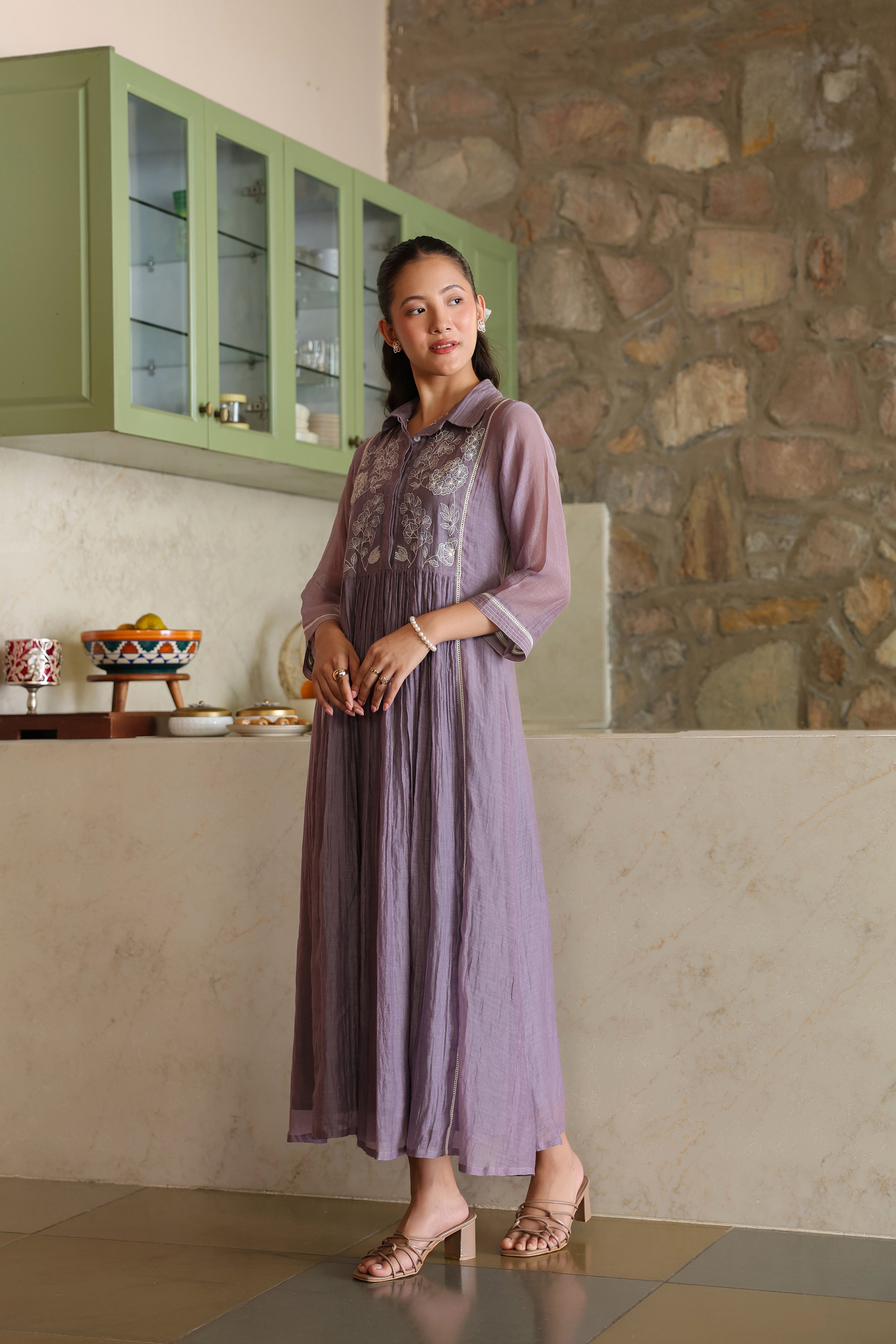 Gul Purple Yoke Embroidered Dress