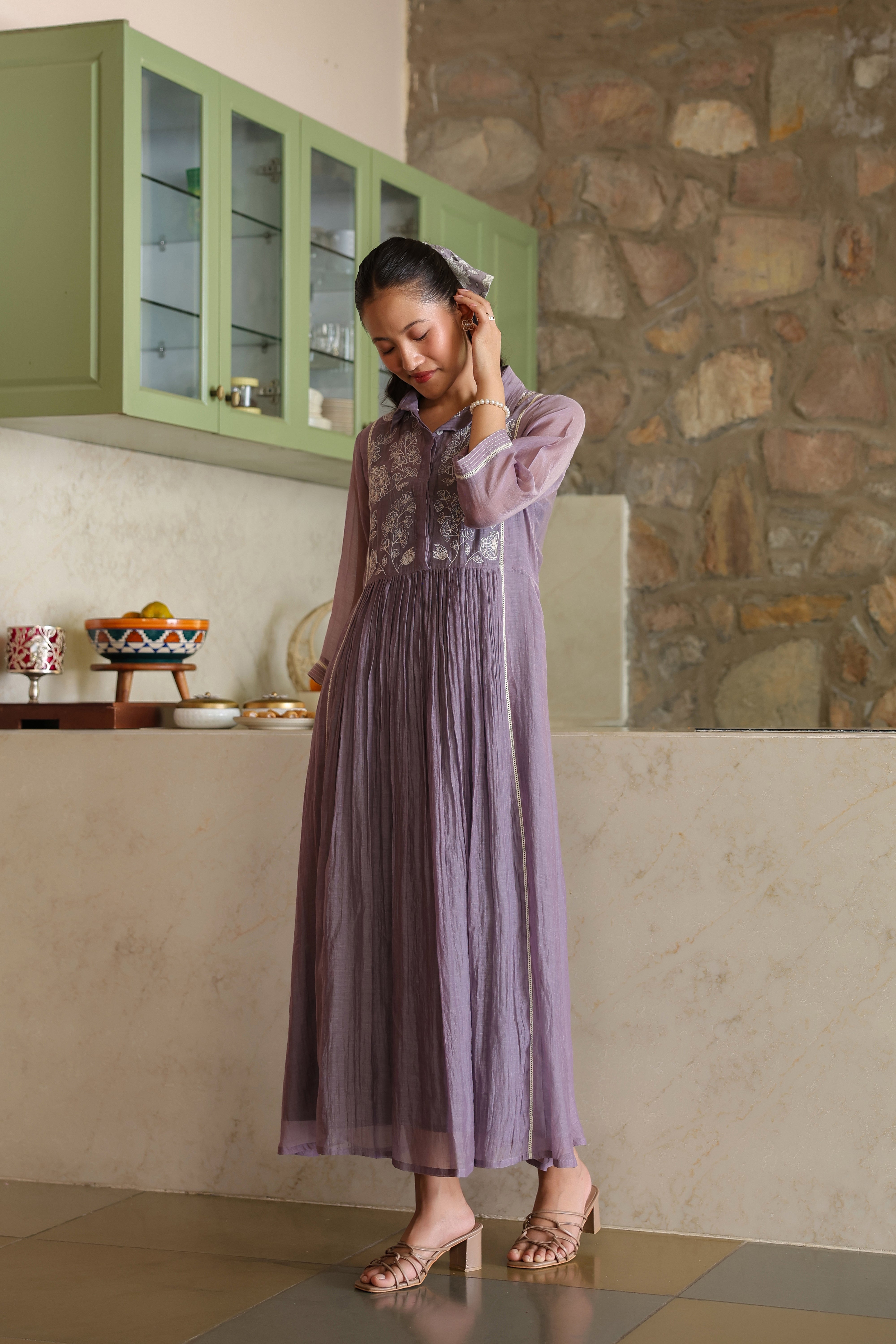 Gul Purple Yoke Embroidered Dress
