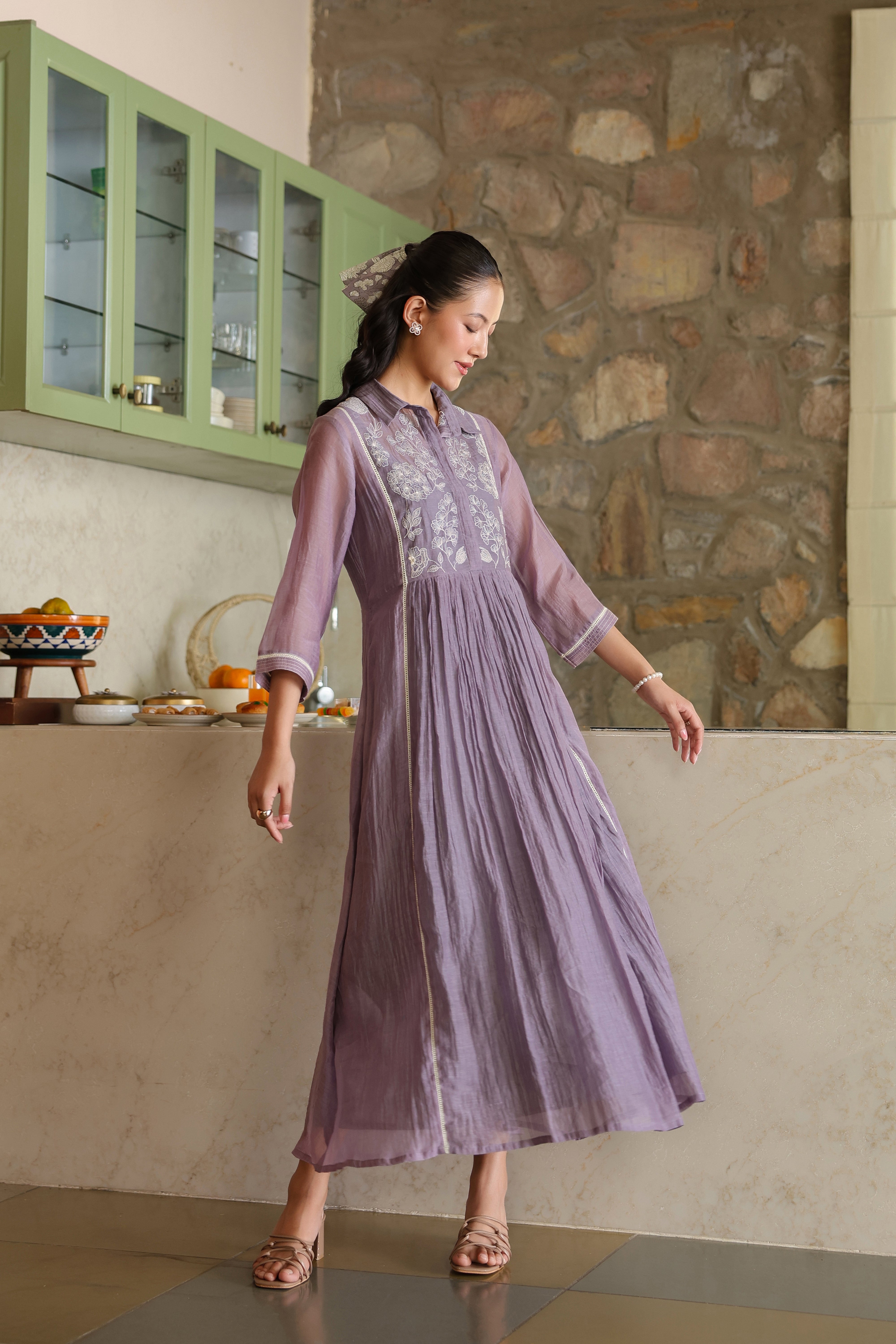 Gul Purple Yoke Embroidered Dress