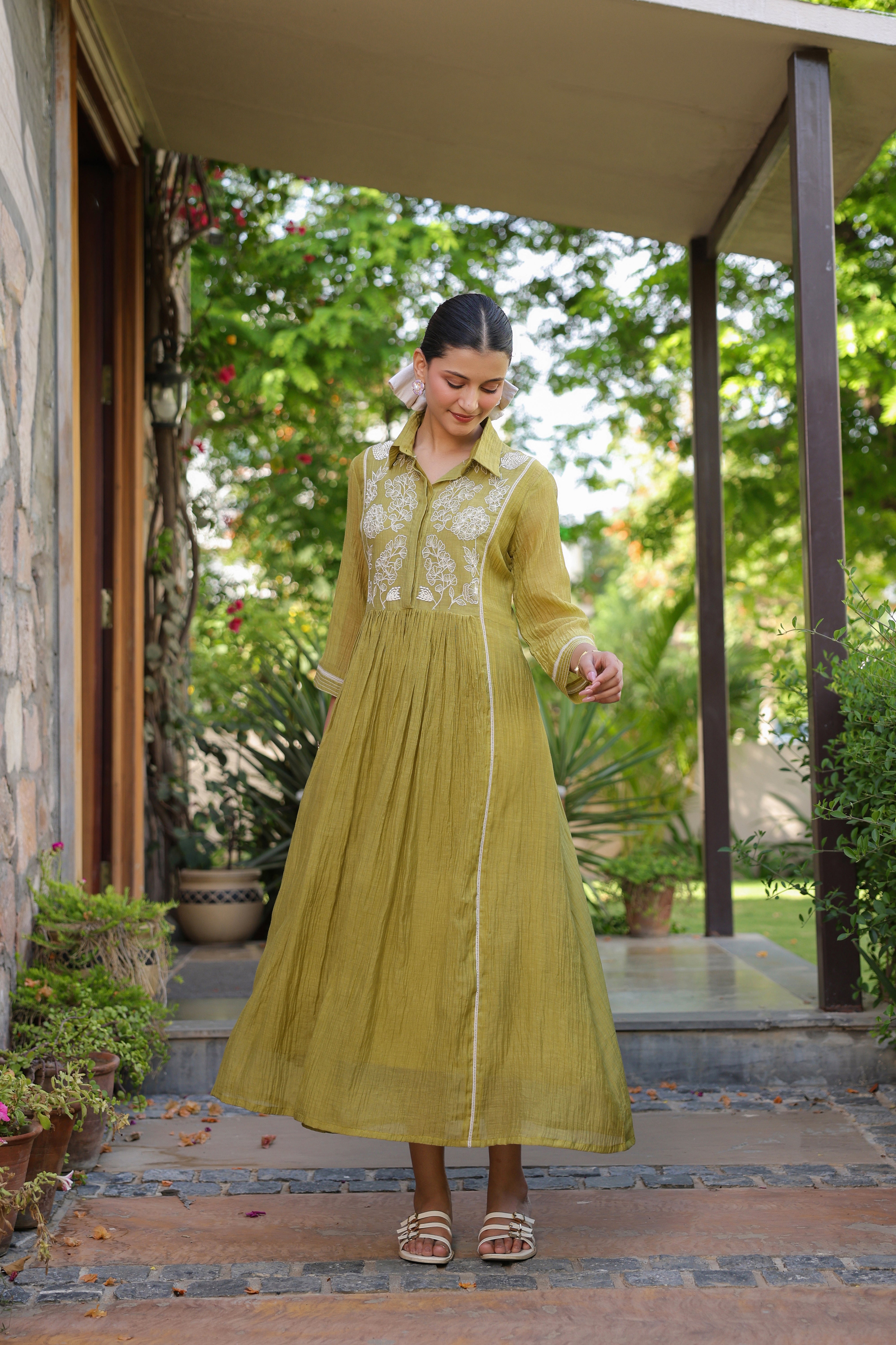 Gul Green Yoke Embroidered Dress