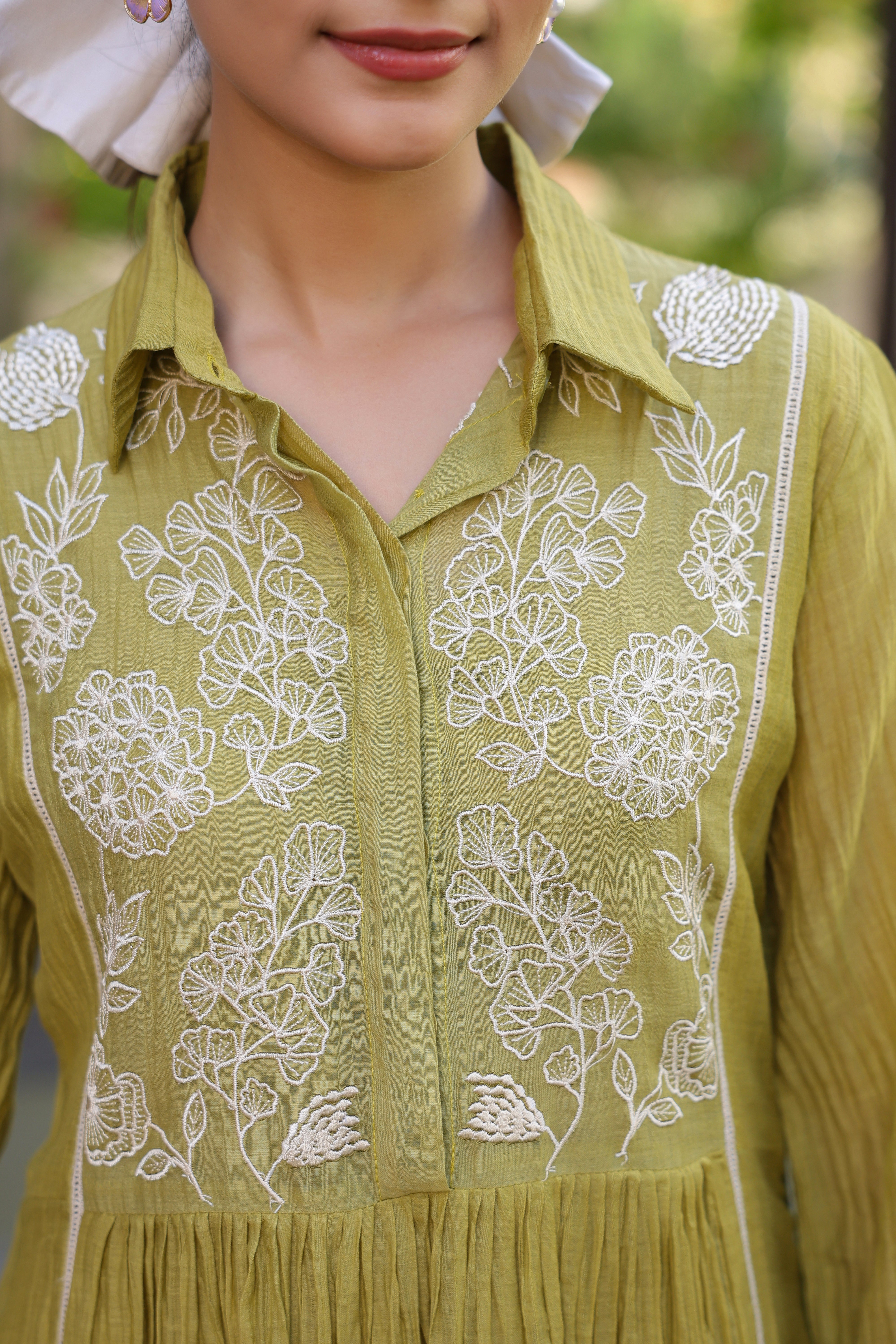 Gul Green Yoke Embroidered Dress