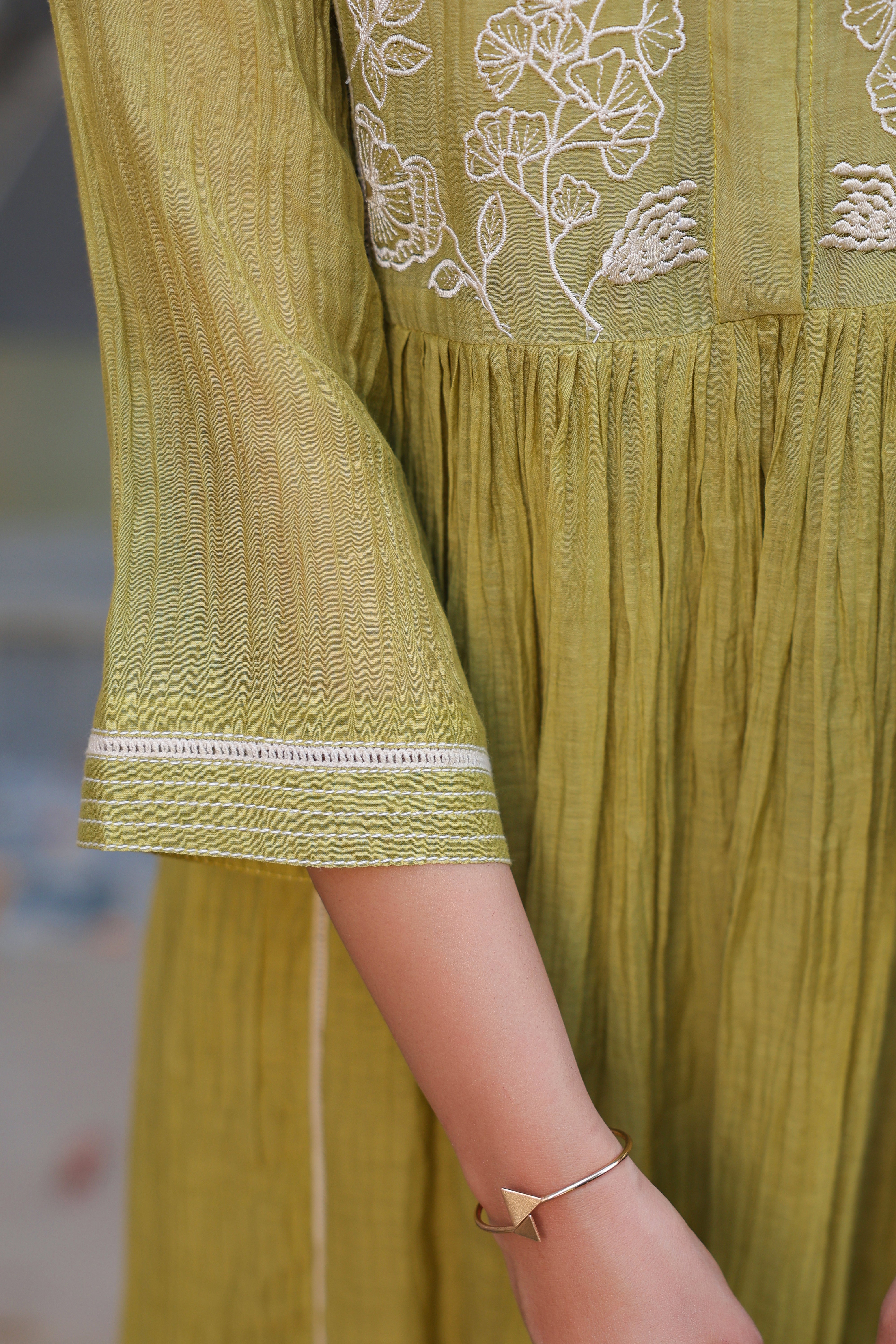Gul Green Yoke Embroidered Dress