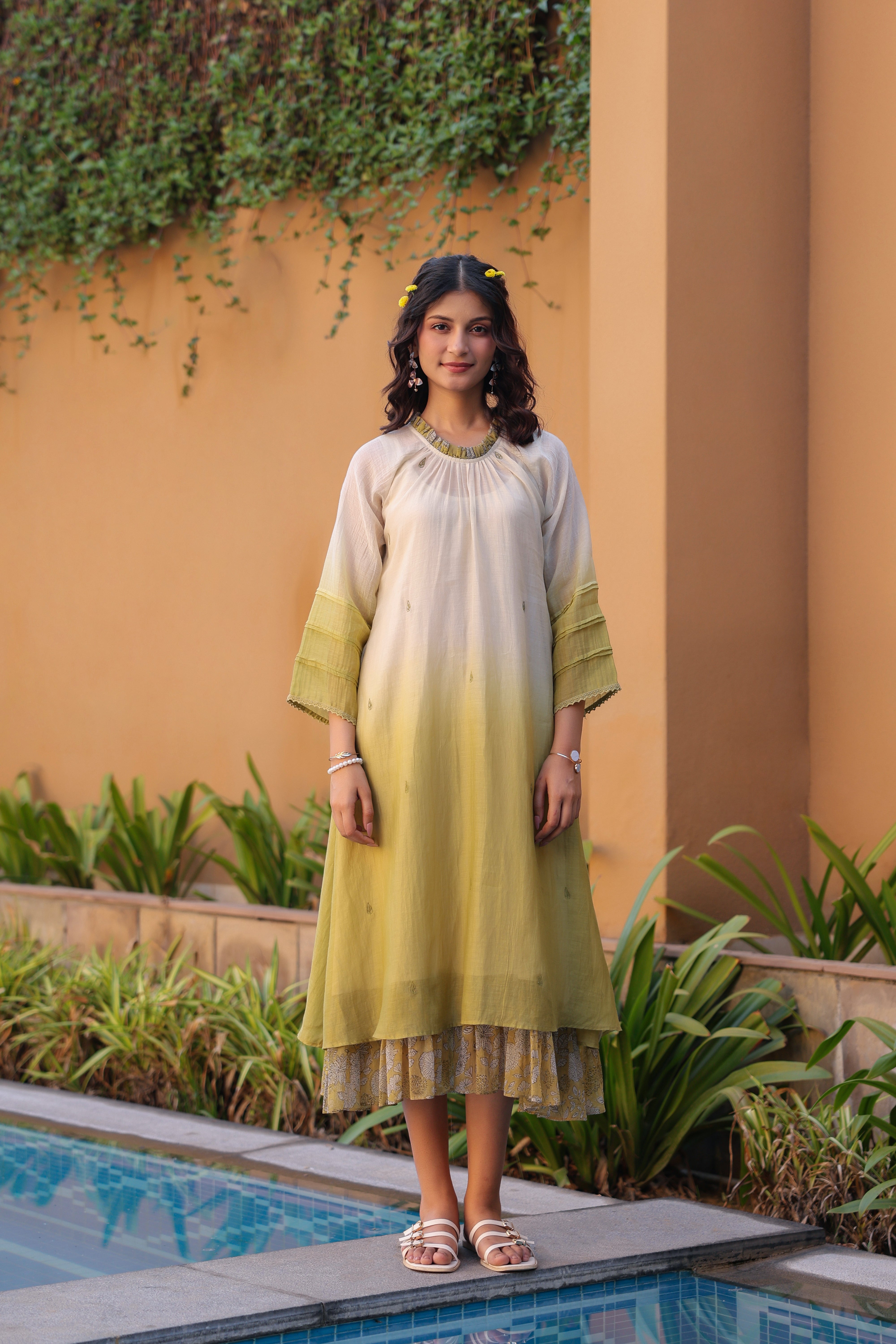 Gul Green Ombre Frill Dress