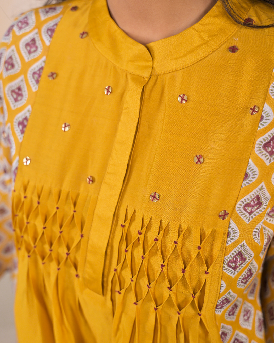 Sunheri smocking kurta