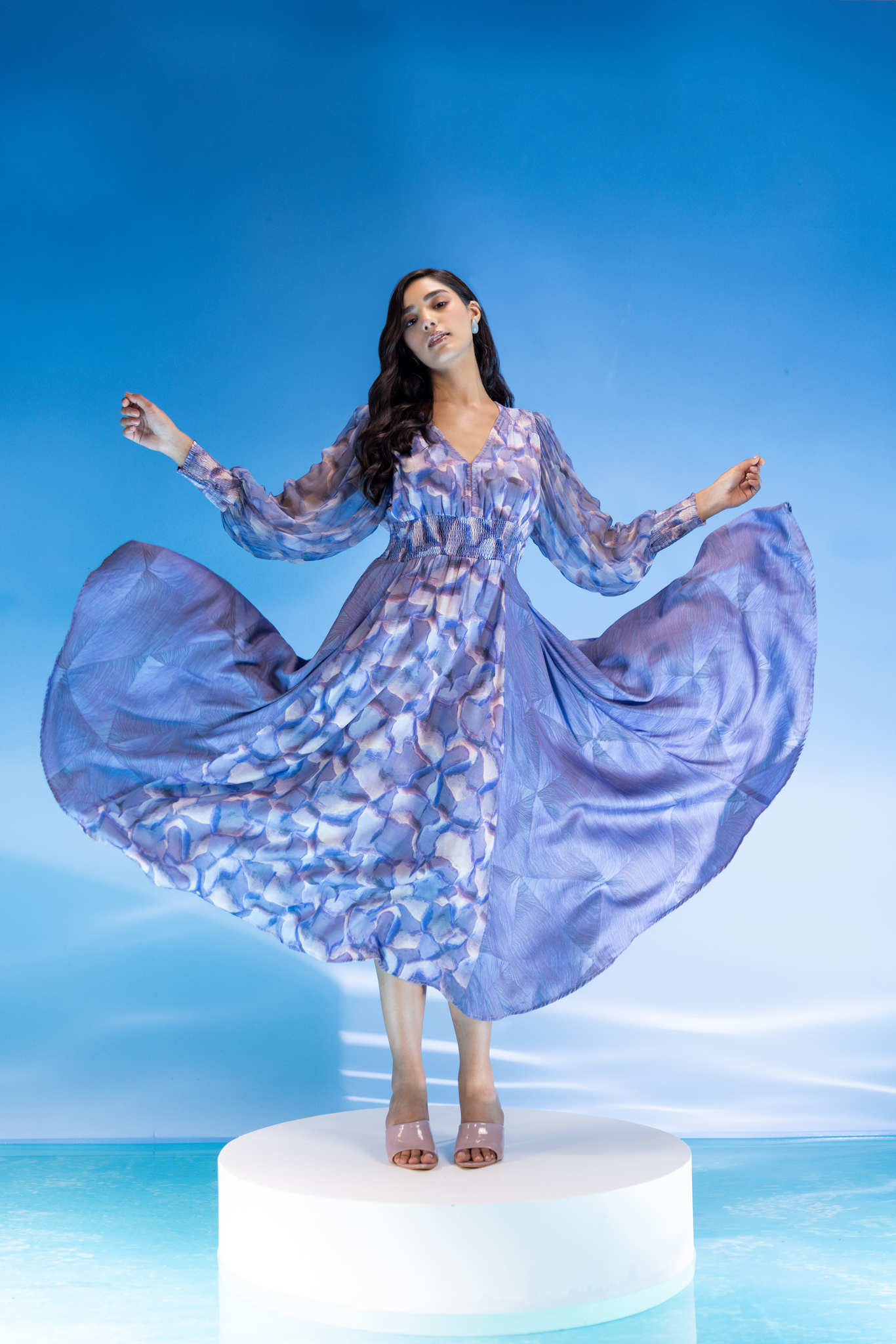 Abstract Marble Smocking Dress