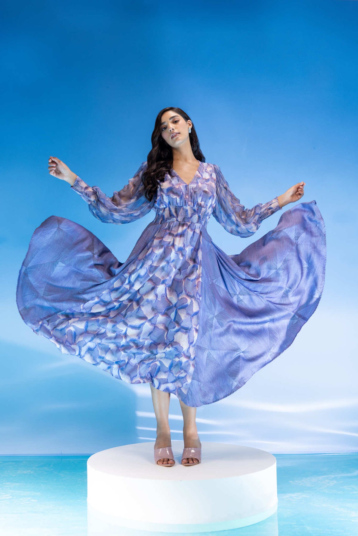 Abstract Marble Smocking Dress