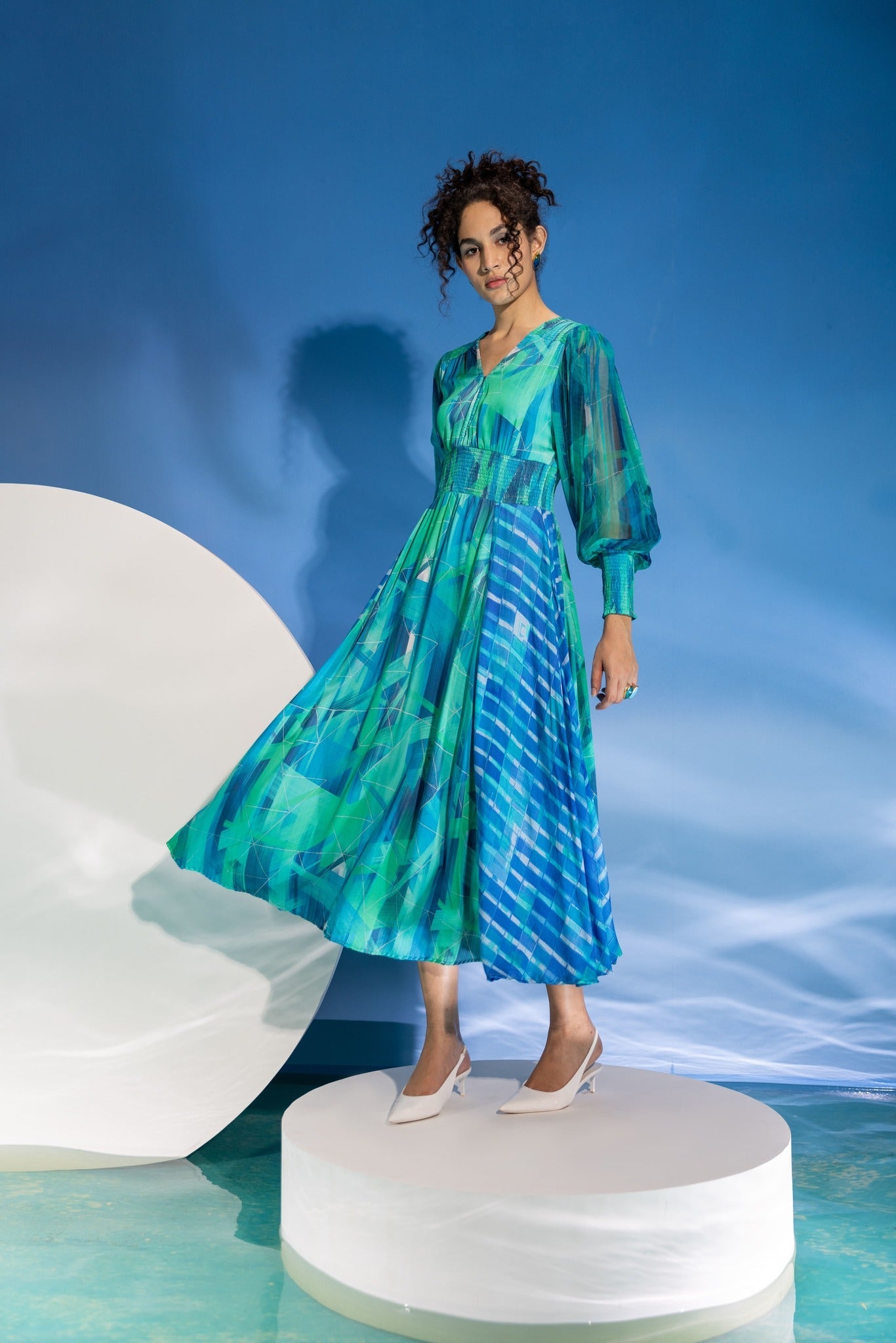 Stripes  Green Smocking Dress