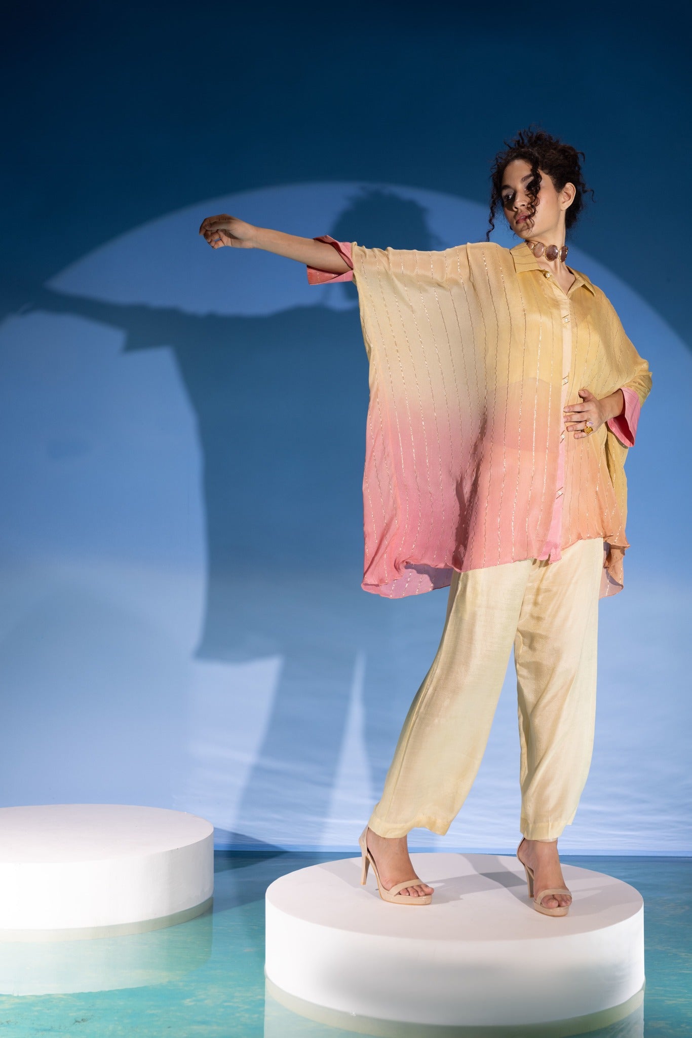 Beigish Pink Ombre  Kaftan Set -3pcs