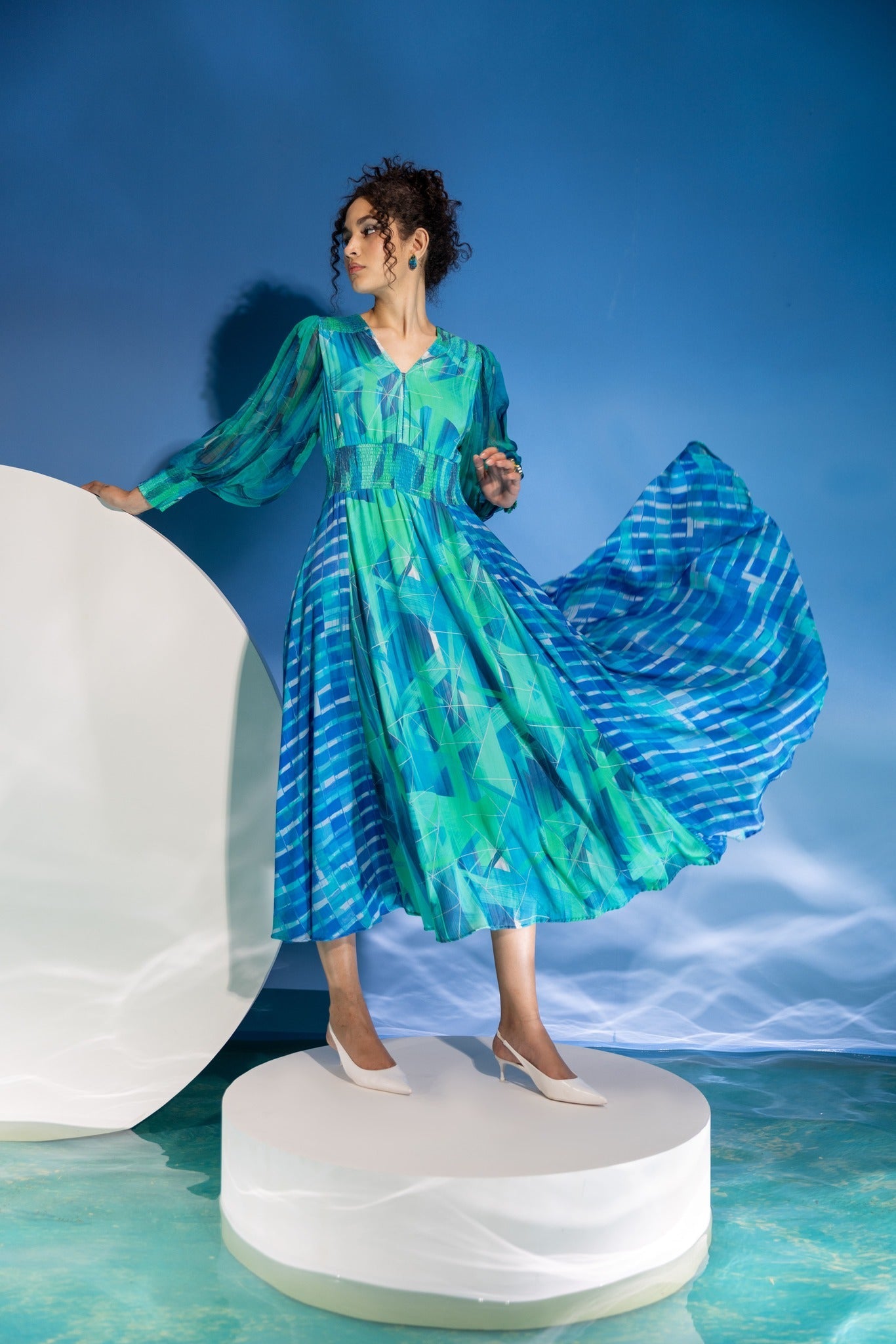 Stripes  Green Smocking Dress