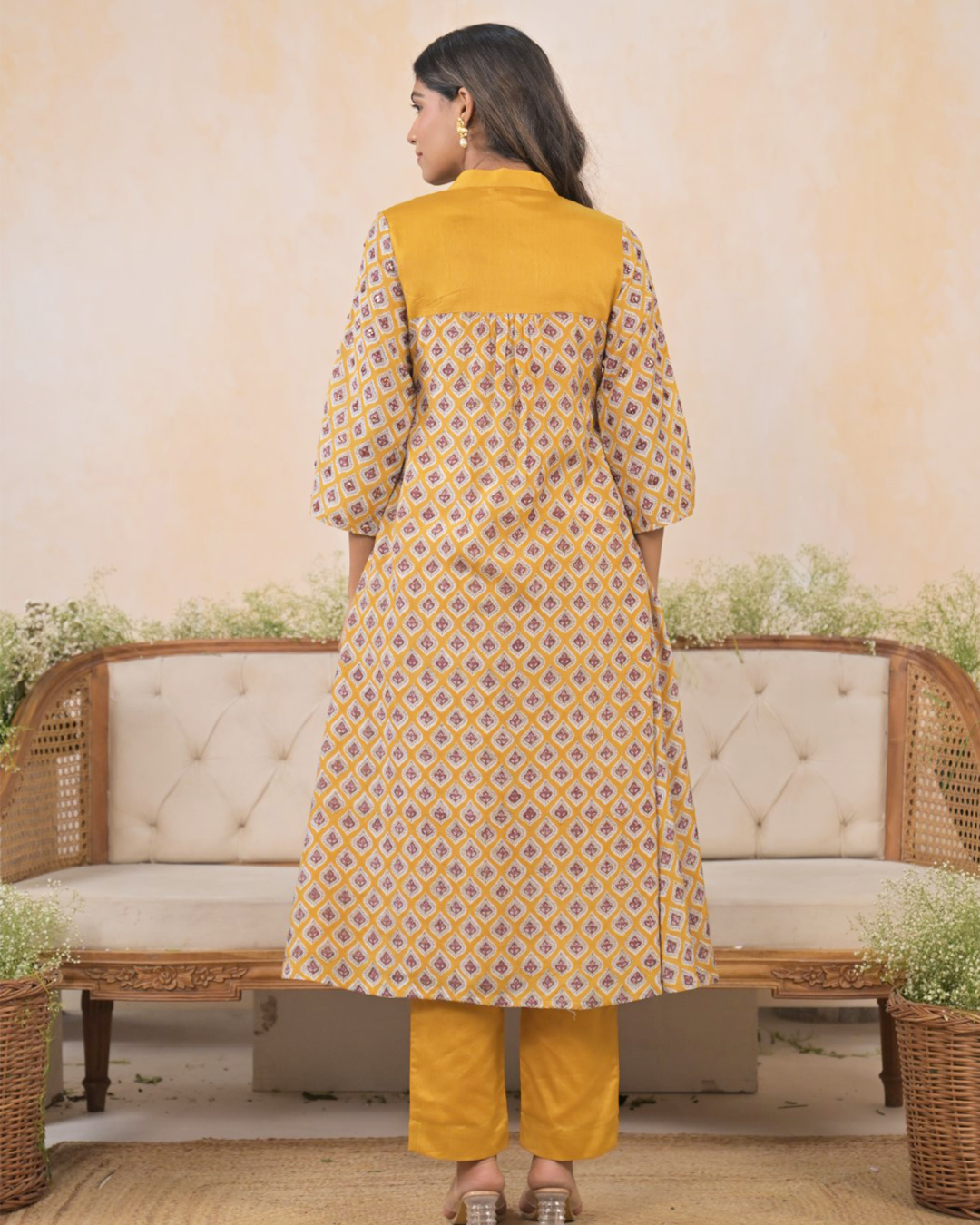 Sunheri smocking kurta