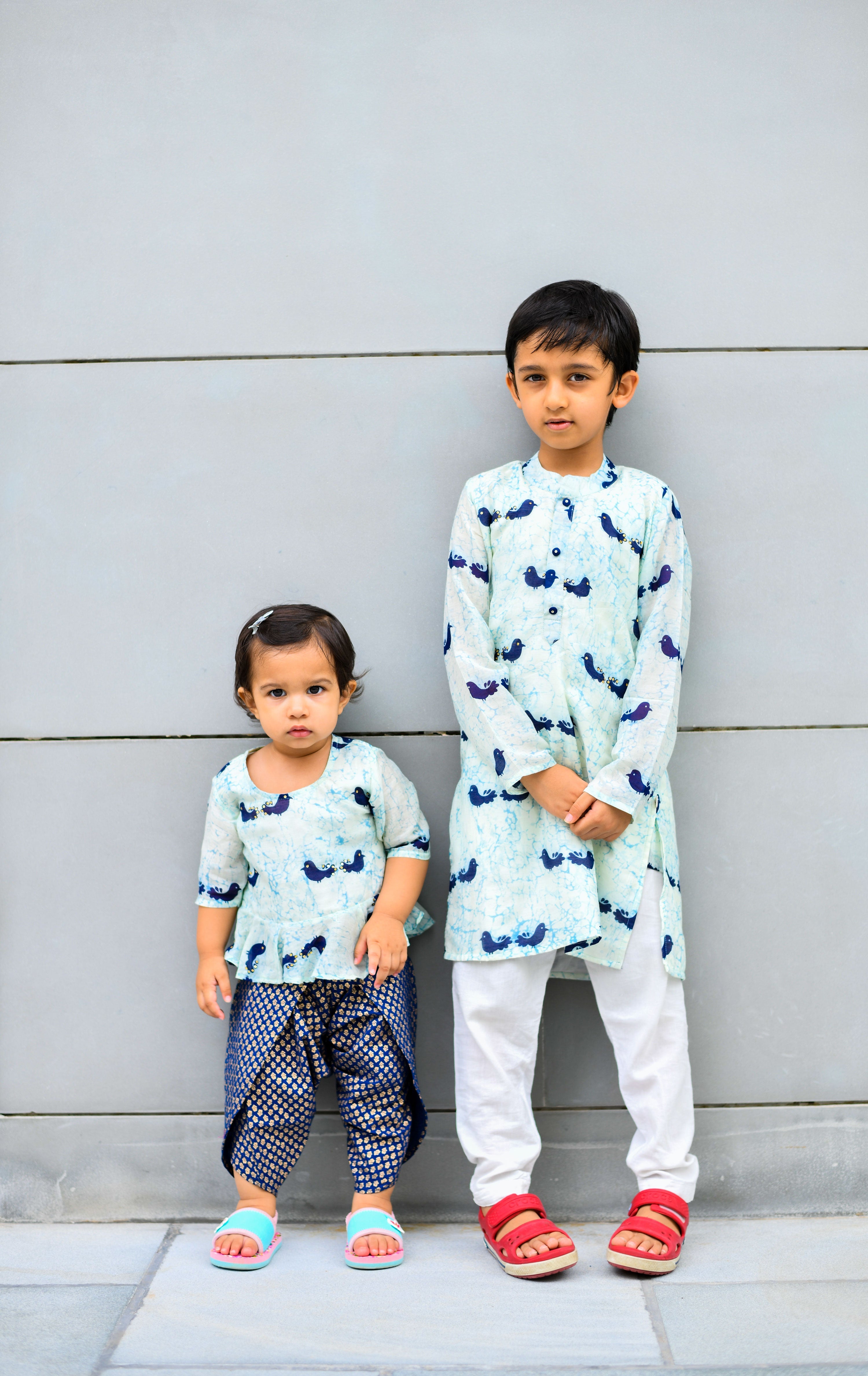 Bird Print Peplum Top With Dhoti Pants