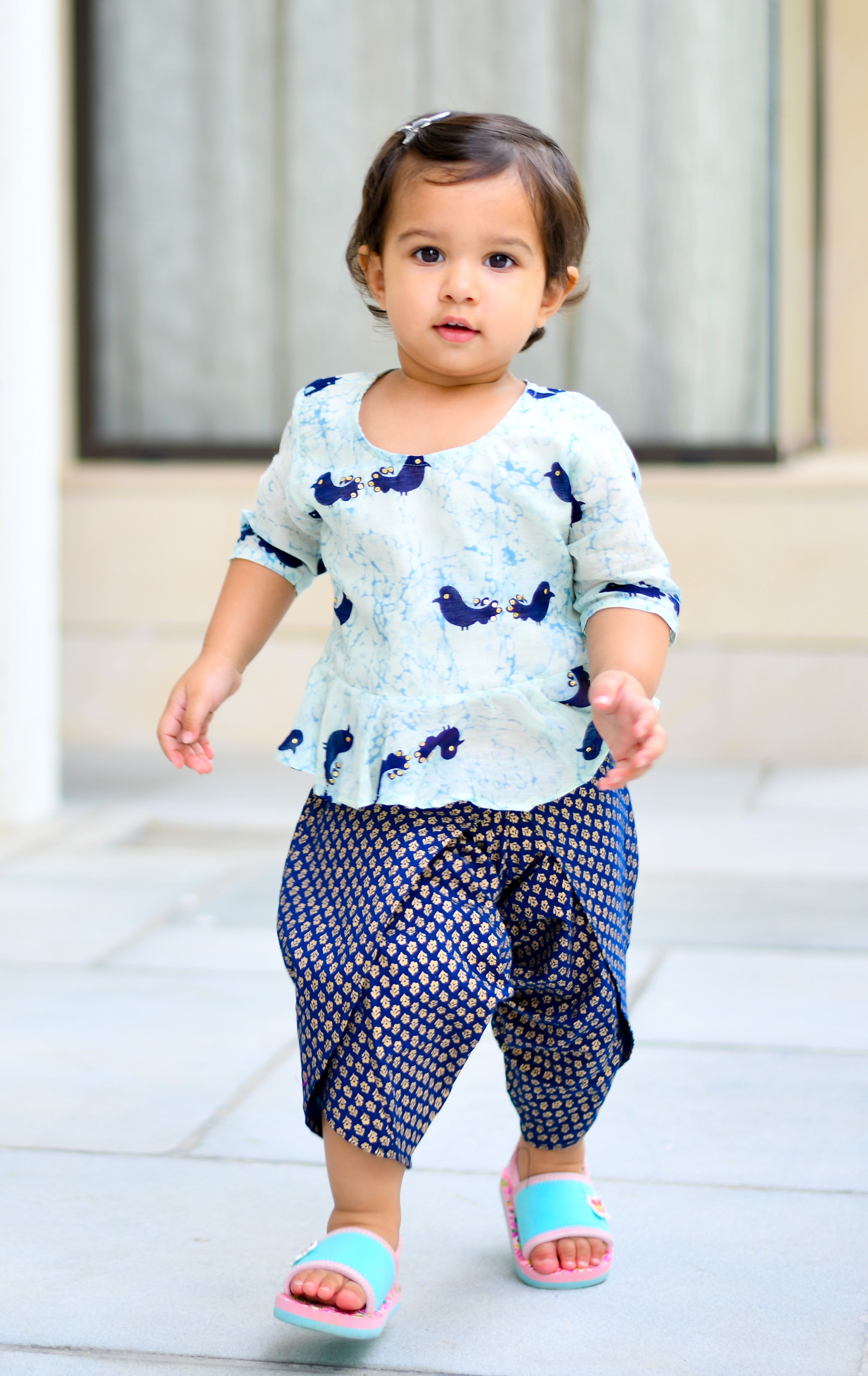 Bird Print Peplum Top With Dhoti Pants