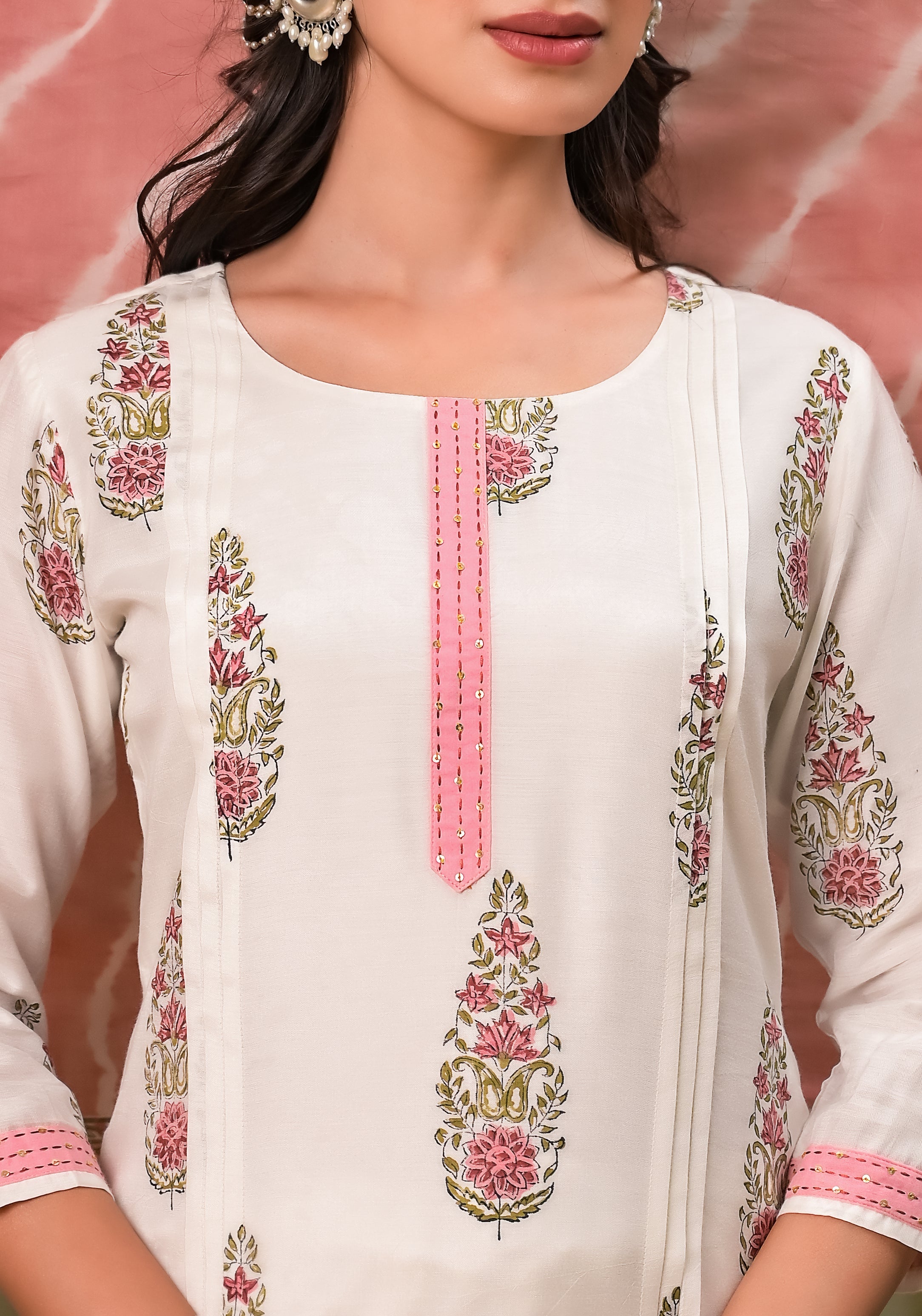 Pegaam Block Print Kurta Pant Duppata-3pcs