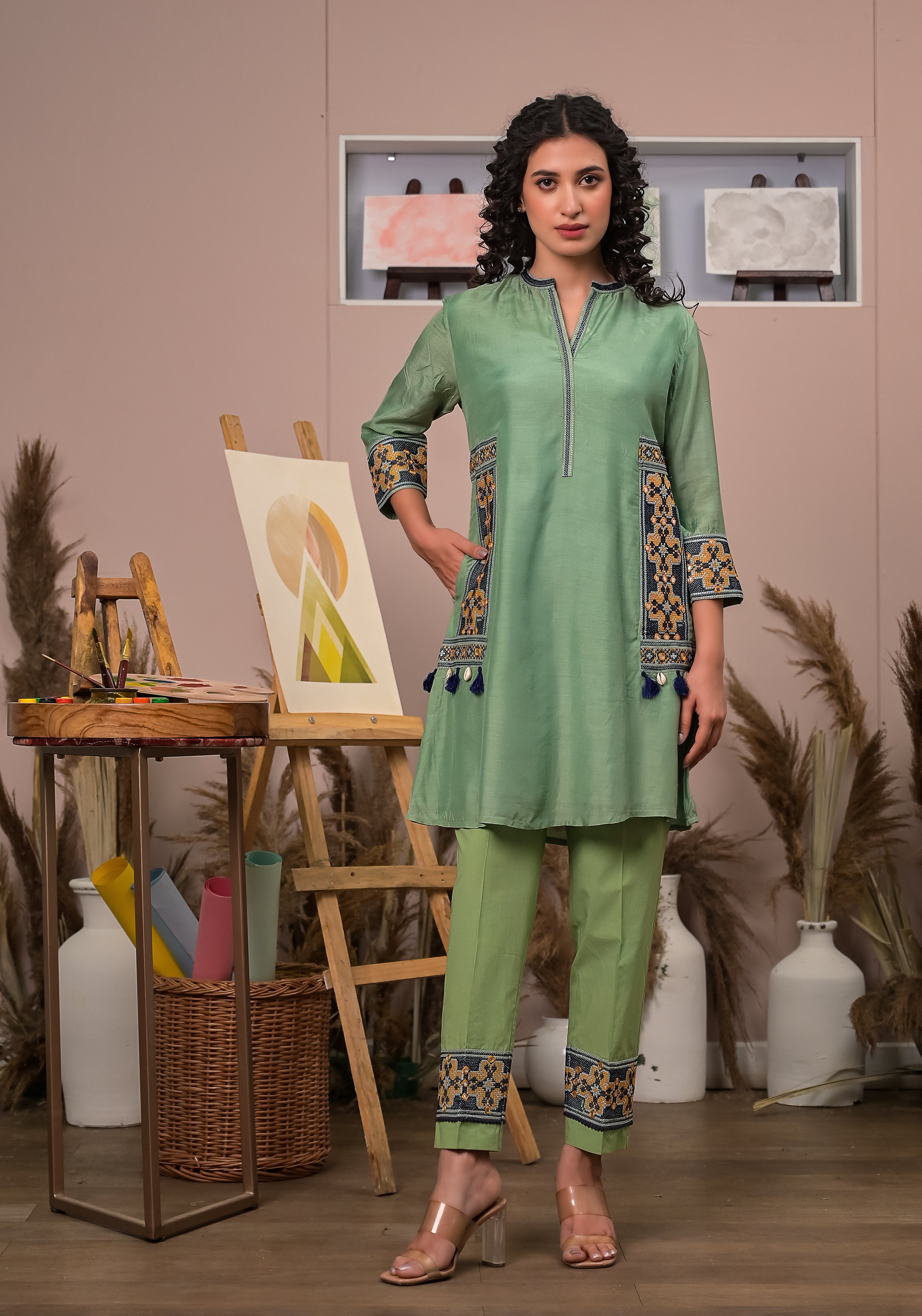 Sultry Pista Green Pocket Co-ord (Set of 2)