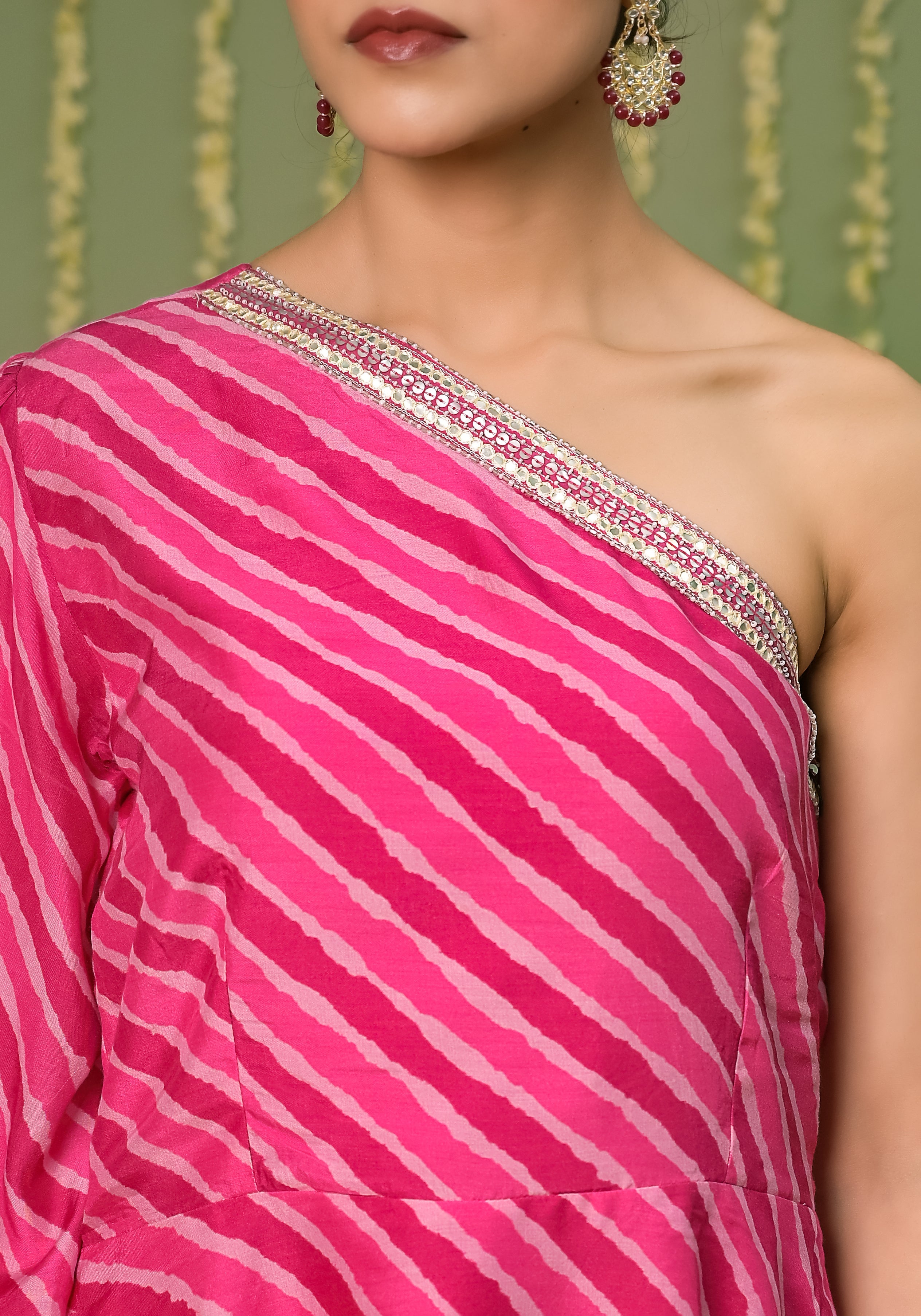 Gulabi Leheriya Off Shoulder Top With Sharara