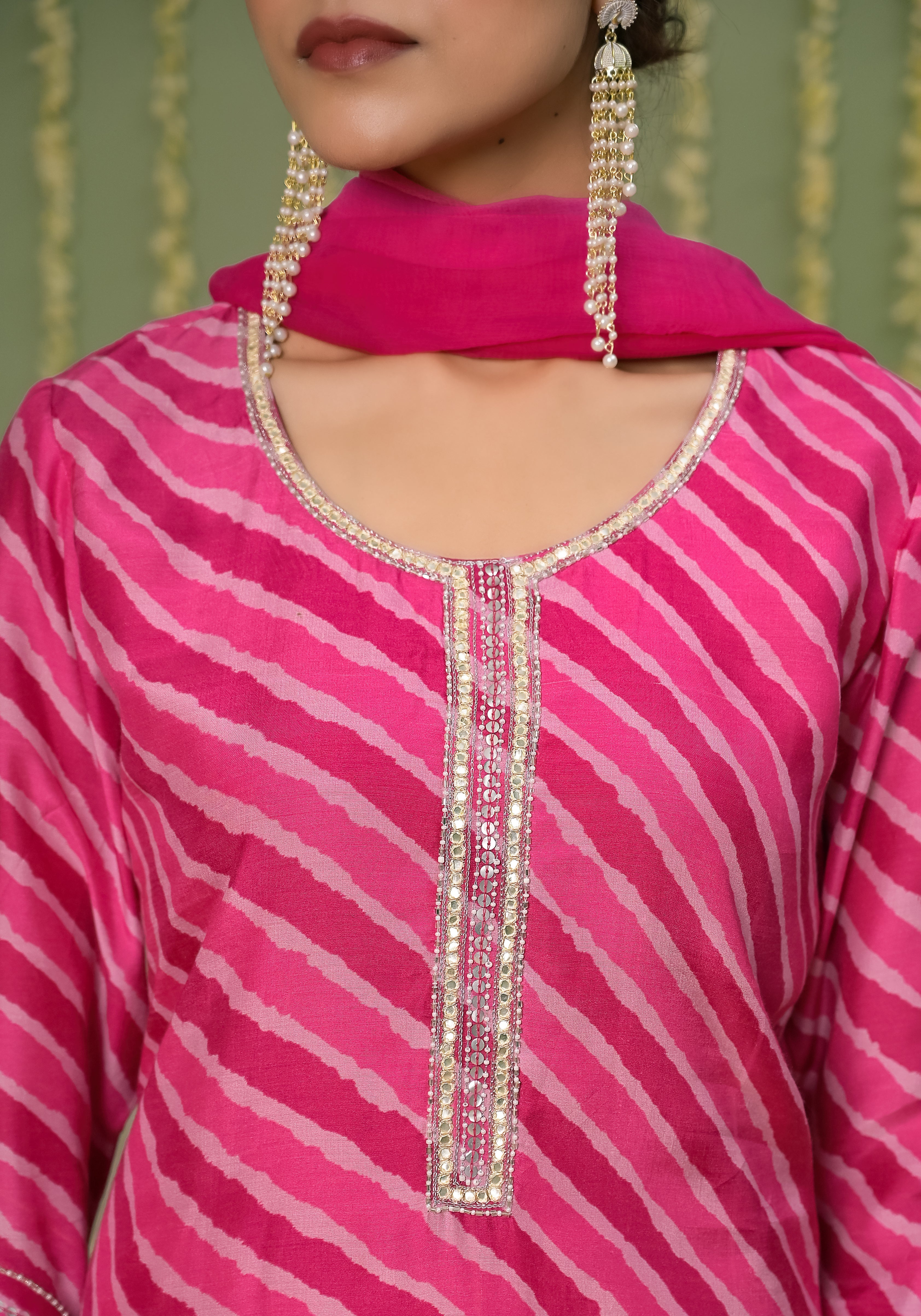 Gulabi Leheriya Kurta  Set-3pcs