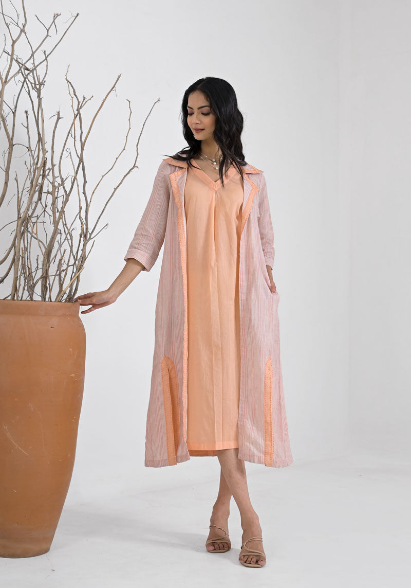 Breeze Peach Stripe  Jacket Dress Set-2pcs