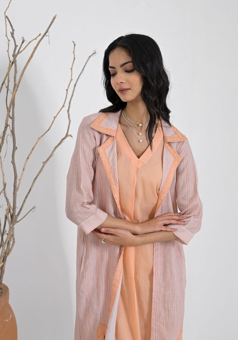 Breeze Peach Stripe  Jacket Dress Set-2pcs