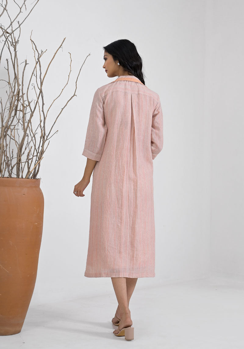 Breeze Peach Stripe  Jacket Dress Set-2pcs
