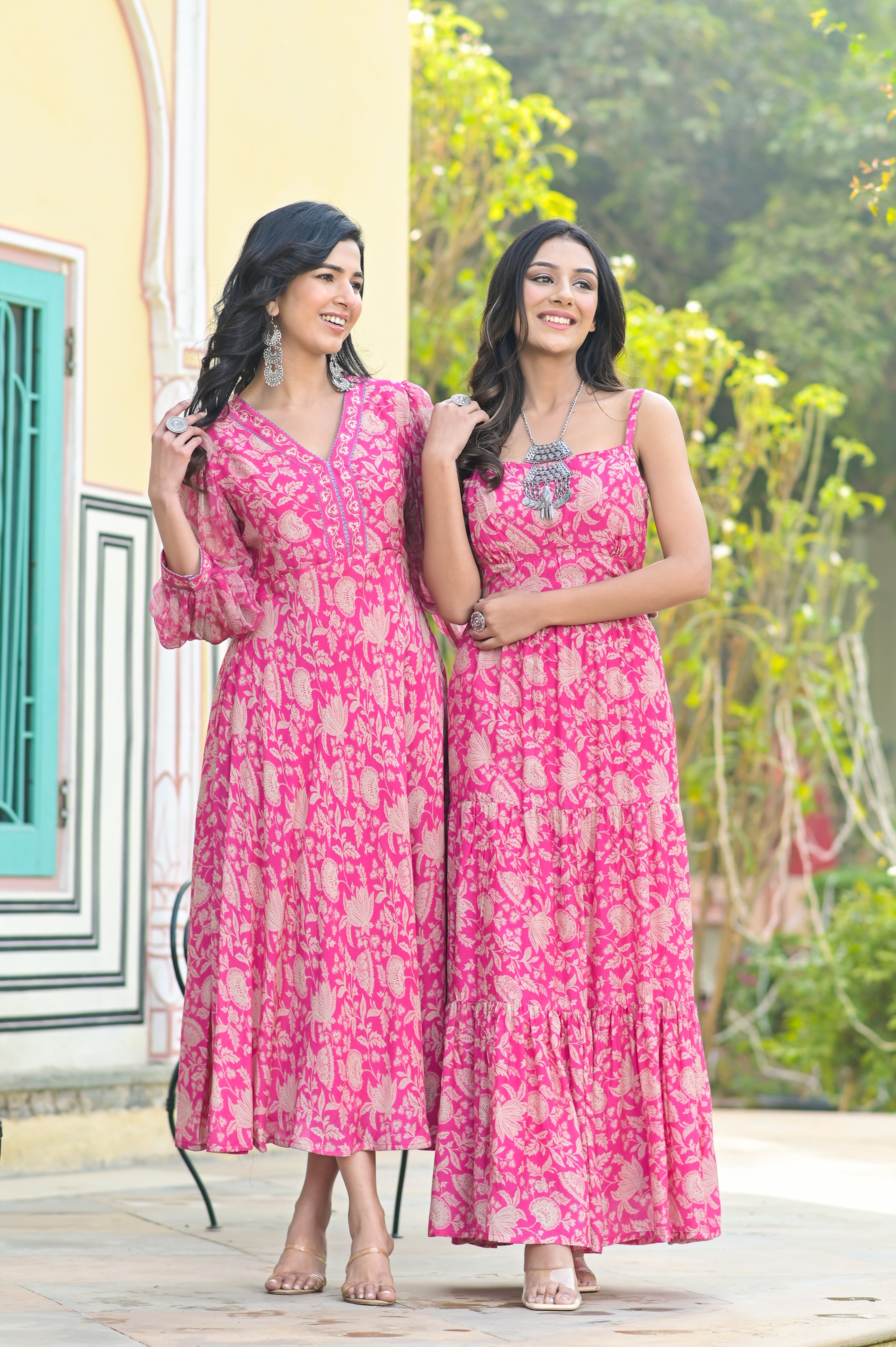 Pink Floral Backless Tier Dress
