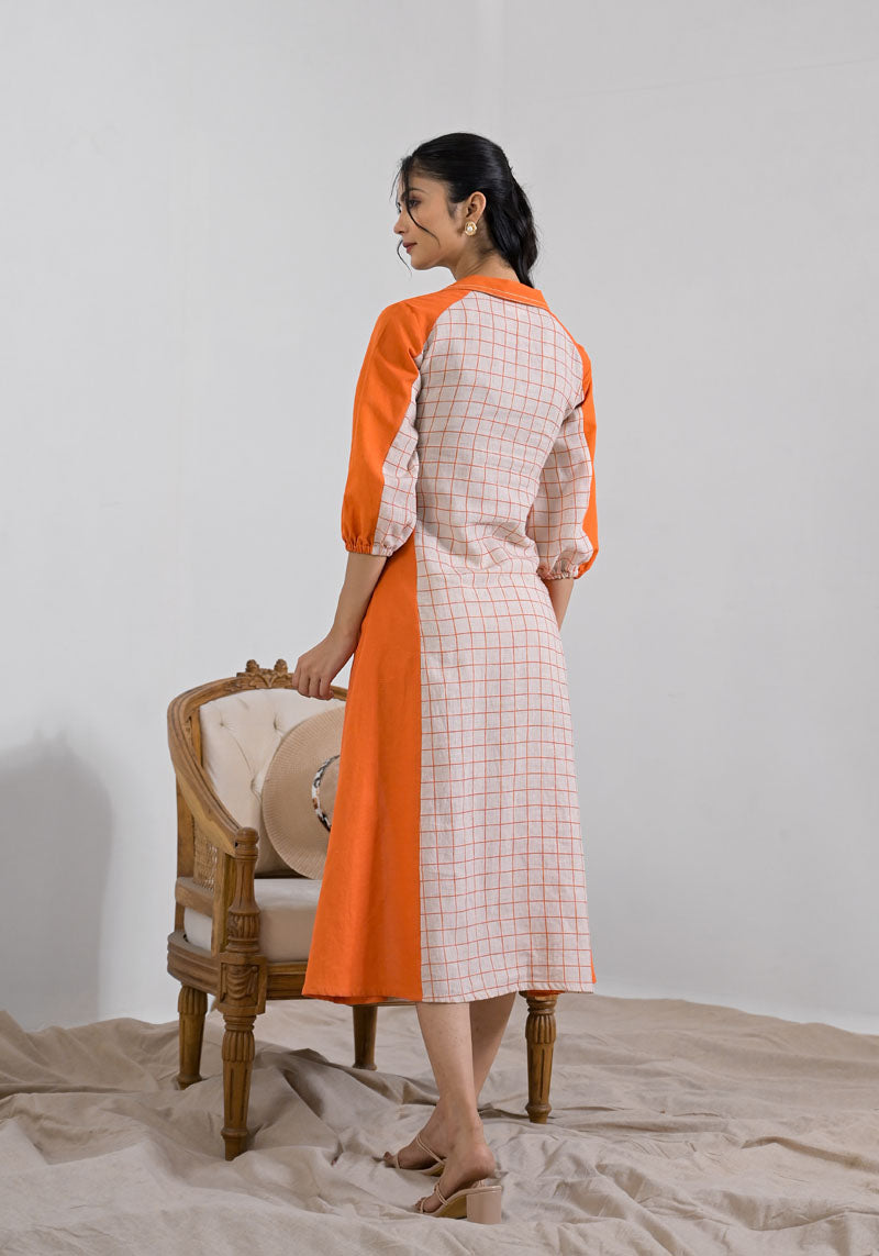Breeze Orange Check Patch Dress