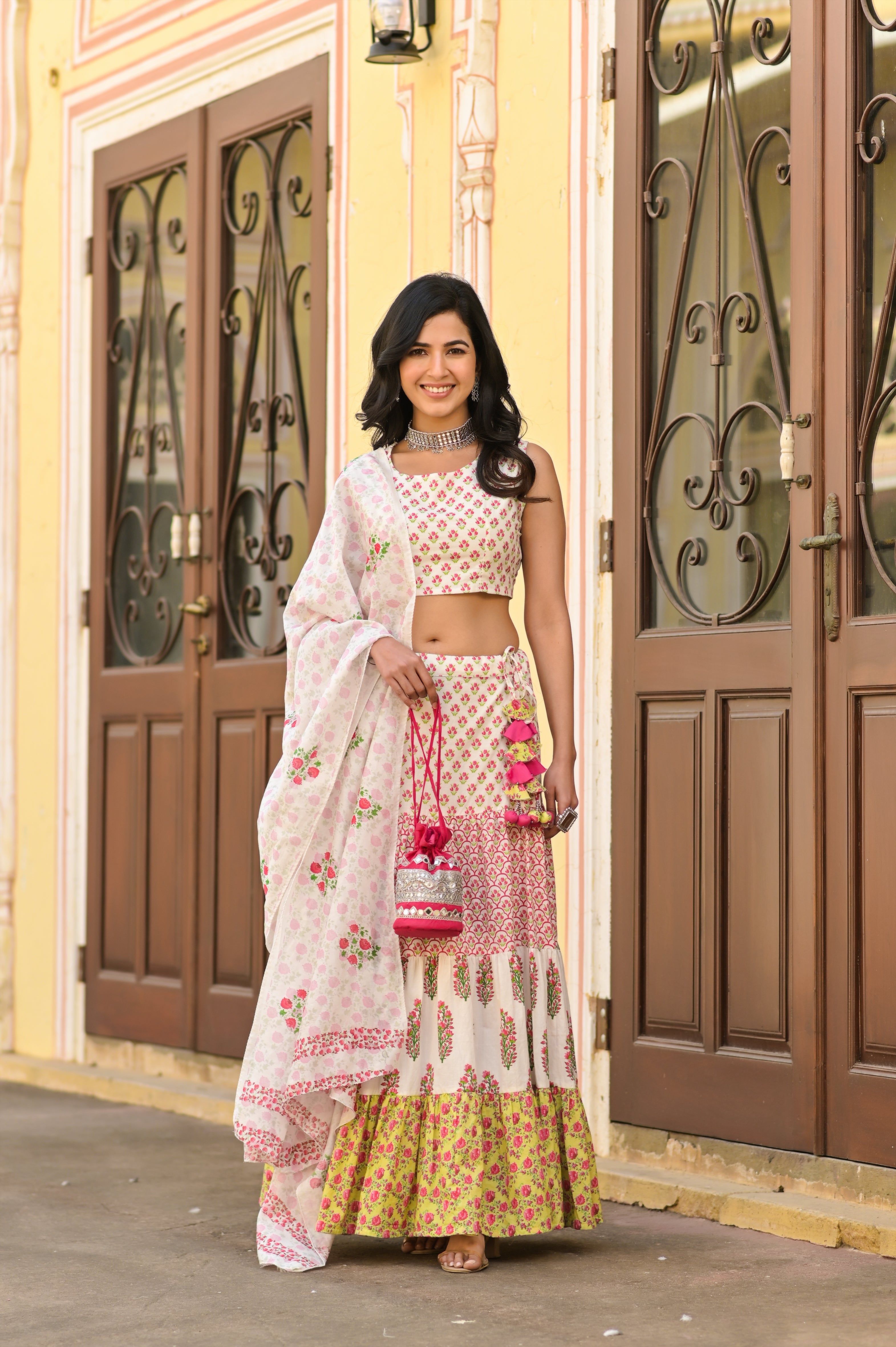White Tier Bouquet Lehenga